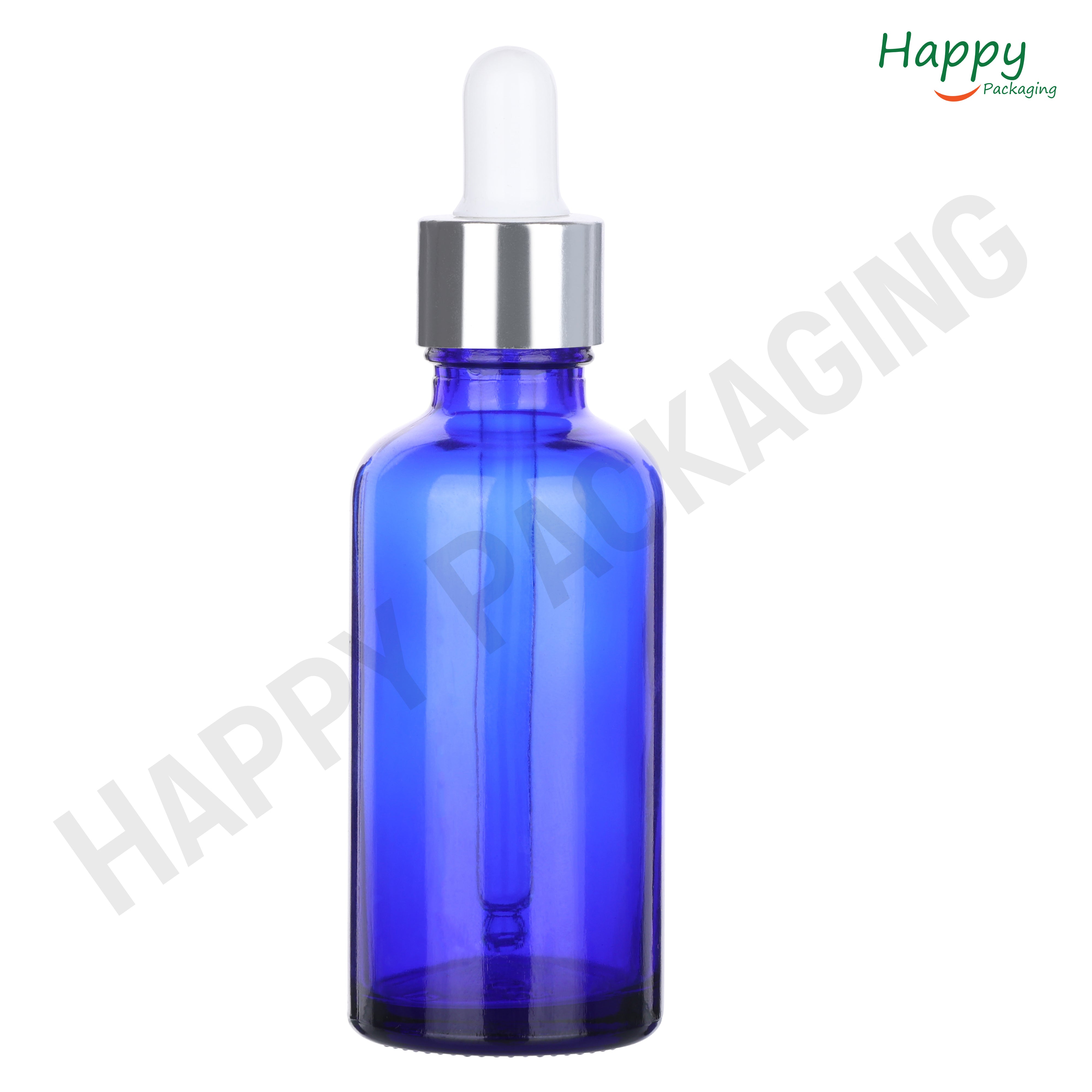 Blue Round Glass Dropper Bottle with White Silicone Teat