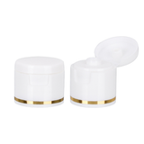 Small White Glossy Flip-Top PET Bottle Caps with Gold Ring