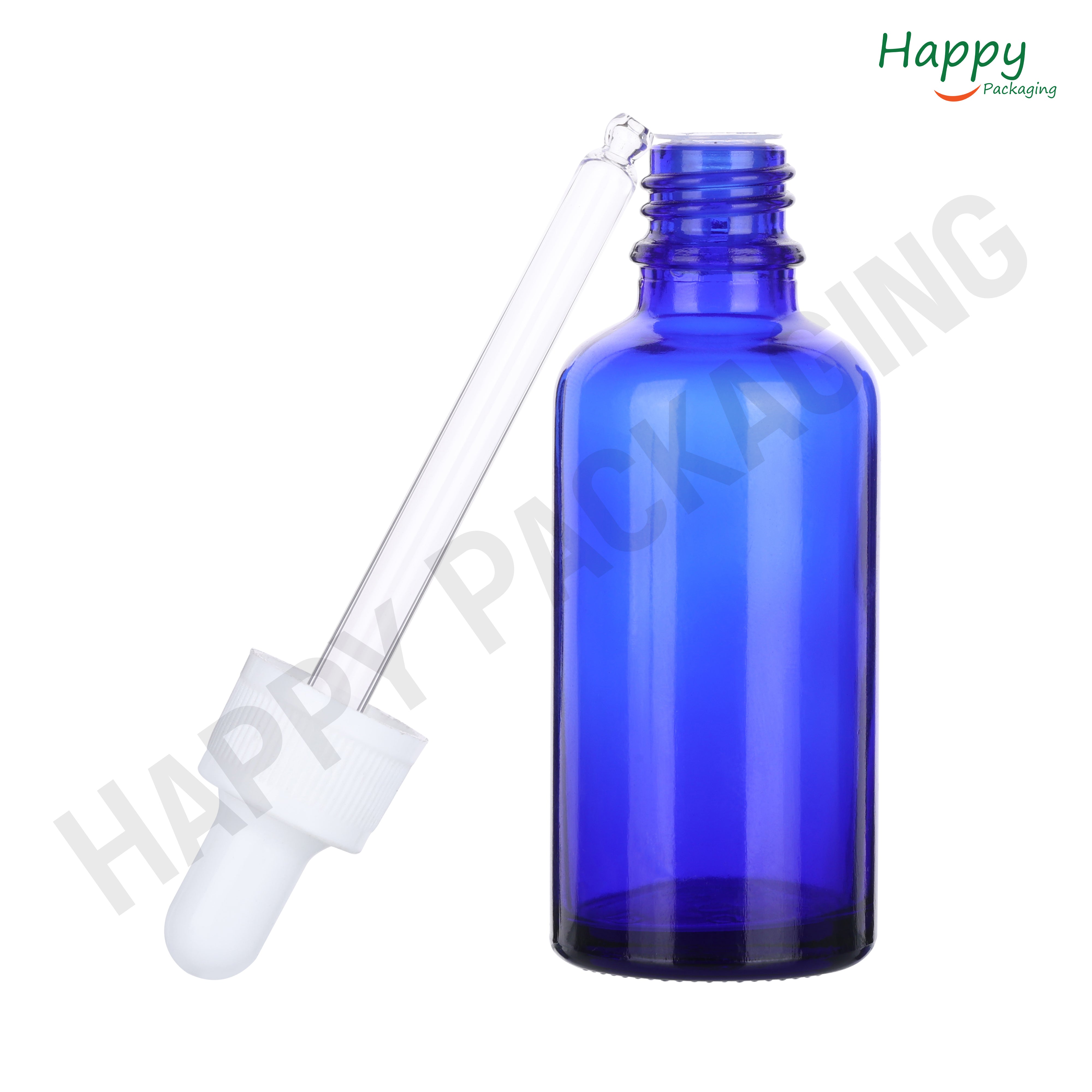 Blue Round Glass Dropper Bottle with Black Silicone Teat