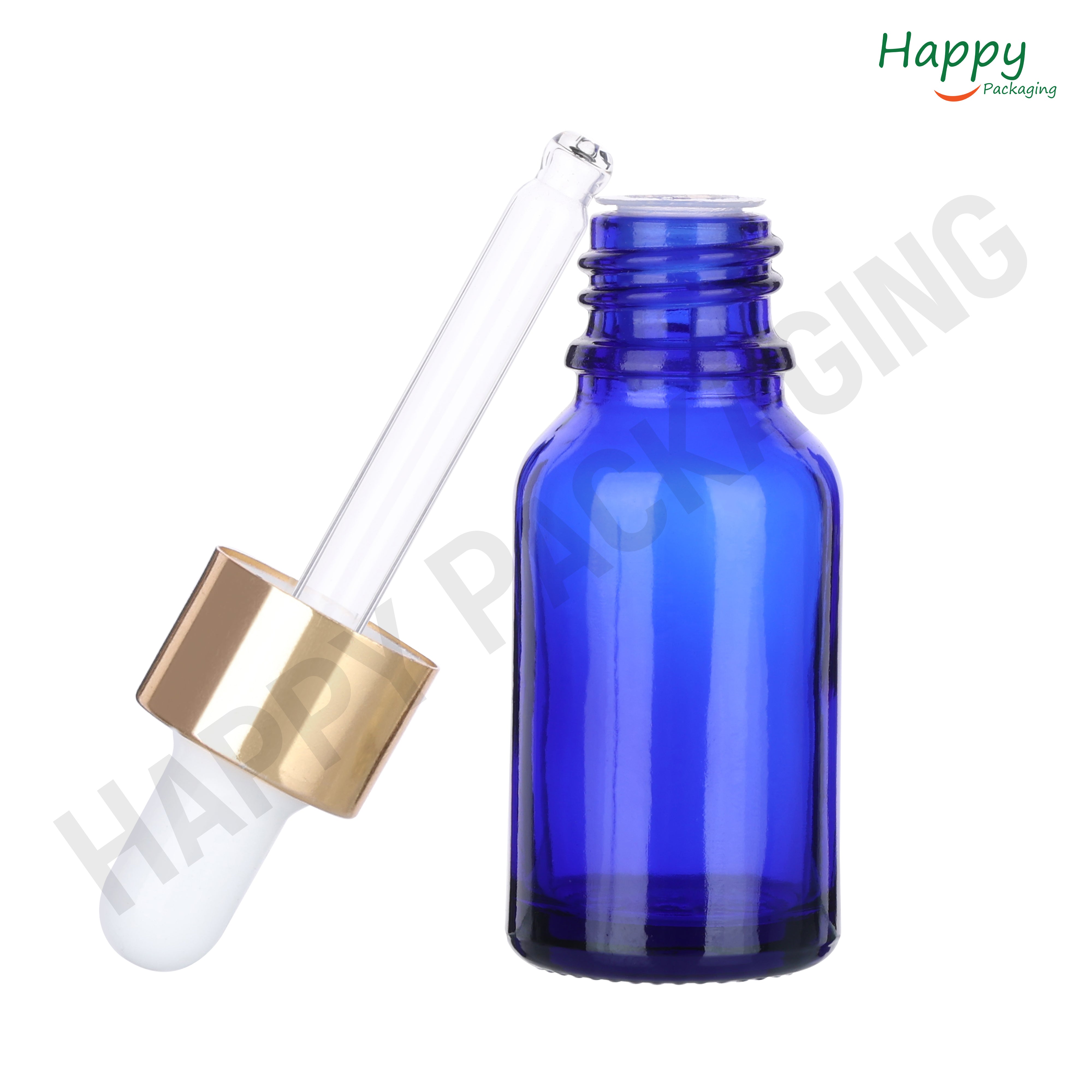 Blue Round Glass Dropper Bottle with White Silicone Teat