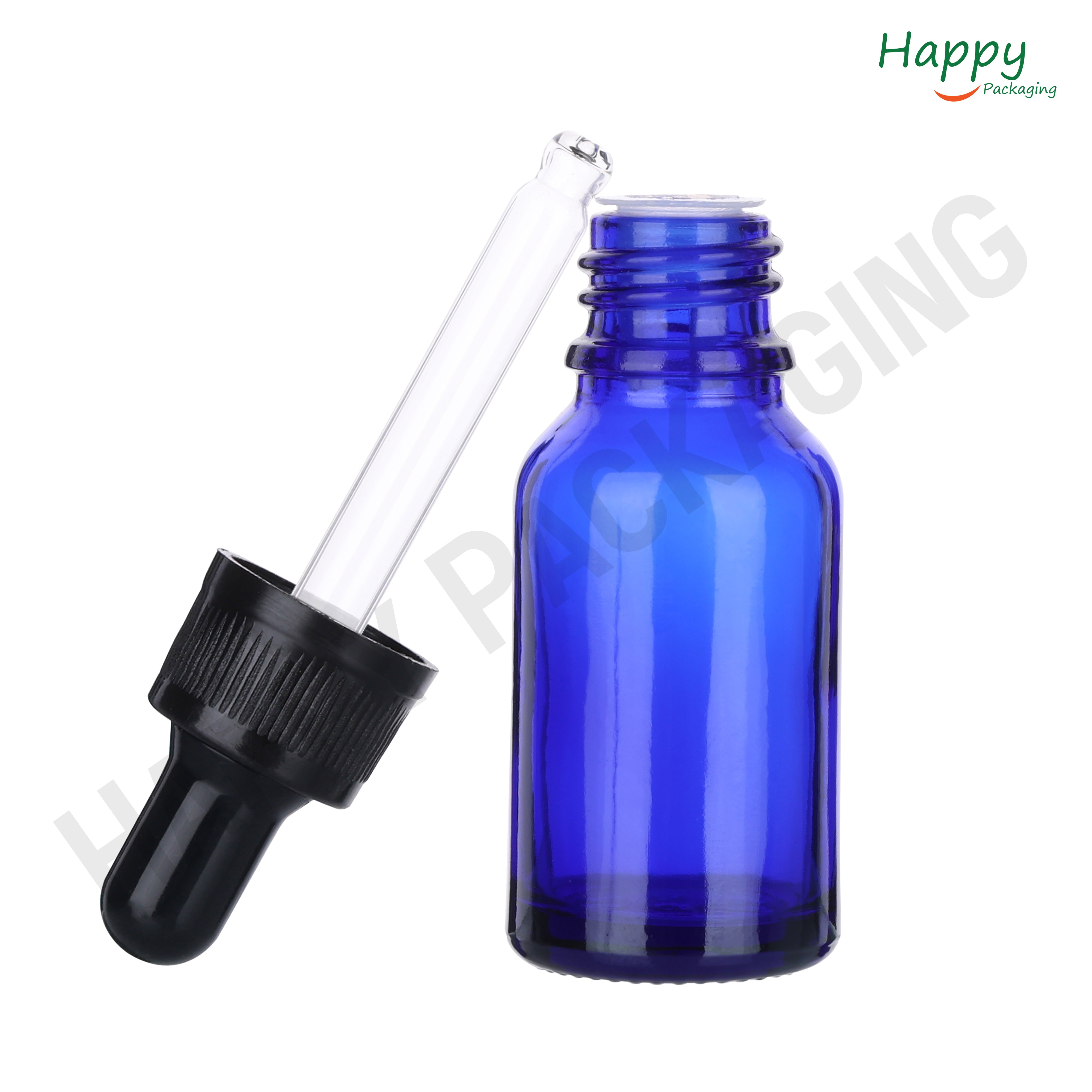 Blue Round Glass Dropper Bottle with Black Silicone Teat