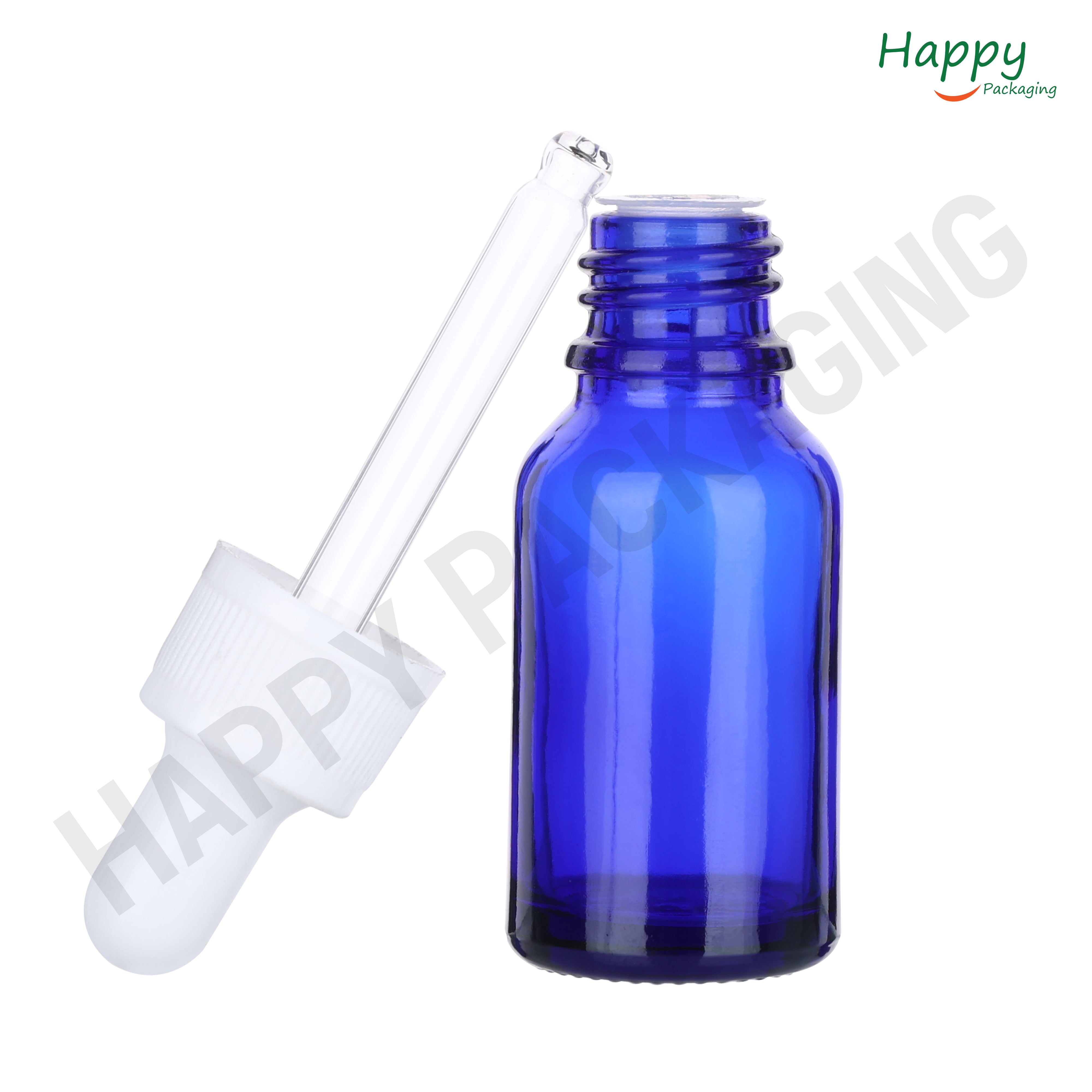 Blue Round Glass Dropper Bottle with Black Silicone Teat
