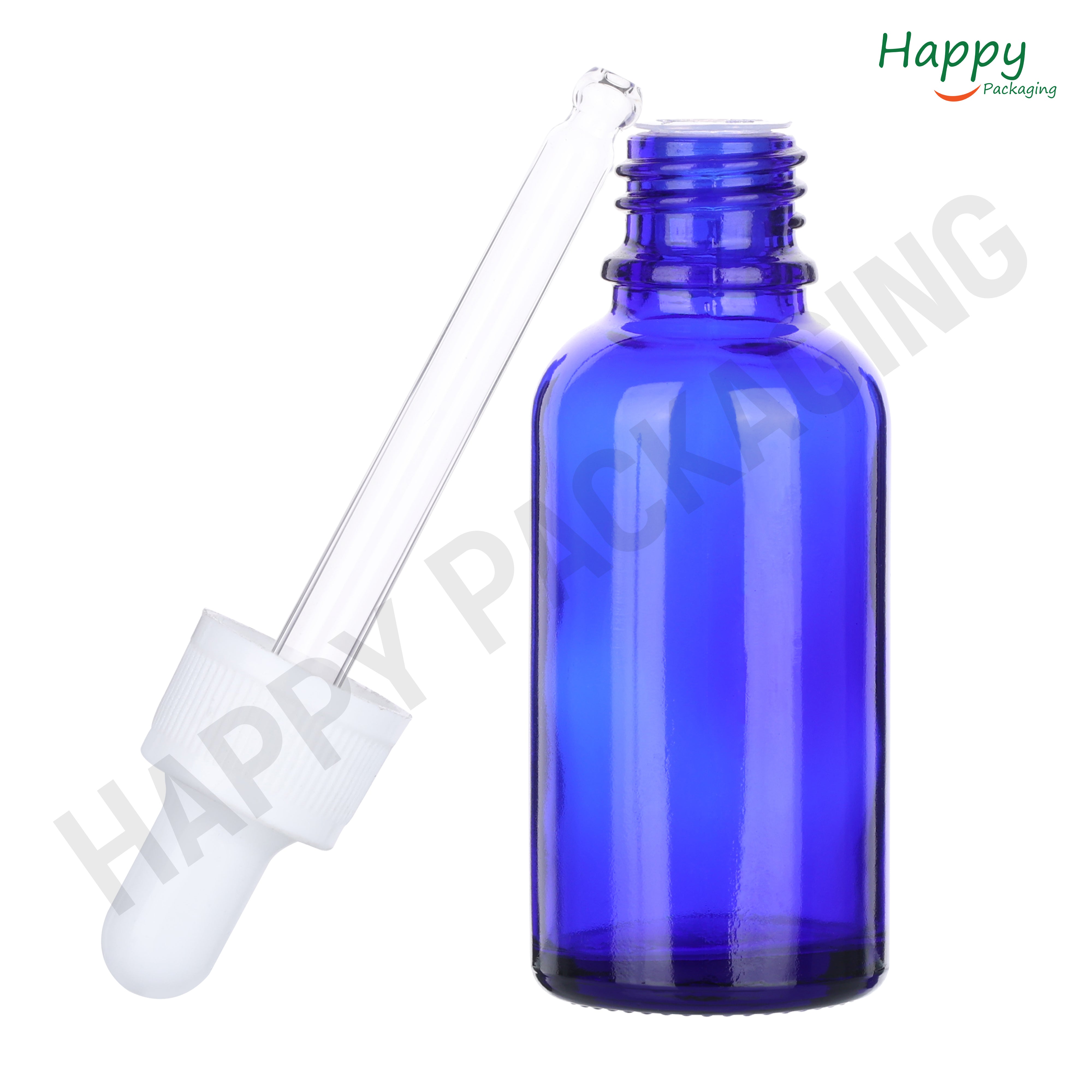 Blue Round Glass Dropper Bottle with Black Silicone Teat