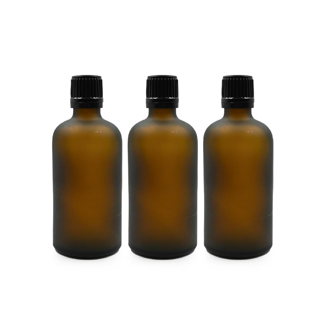 Amber Round Frosted Glass Bottle with Knurling Screw Cap and Inner Plug