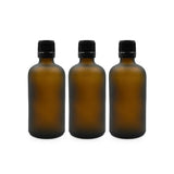 Amber Round Frosted Glass Bottle with Knurling Screw Cap and Inner Plug