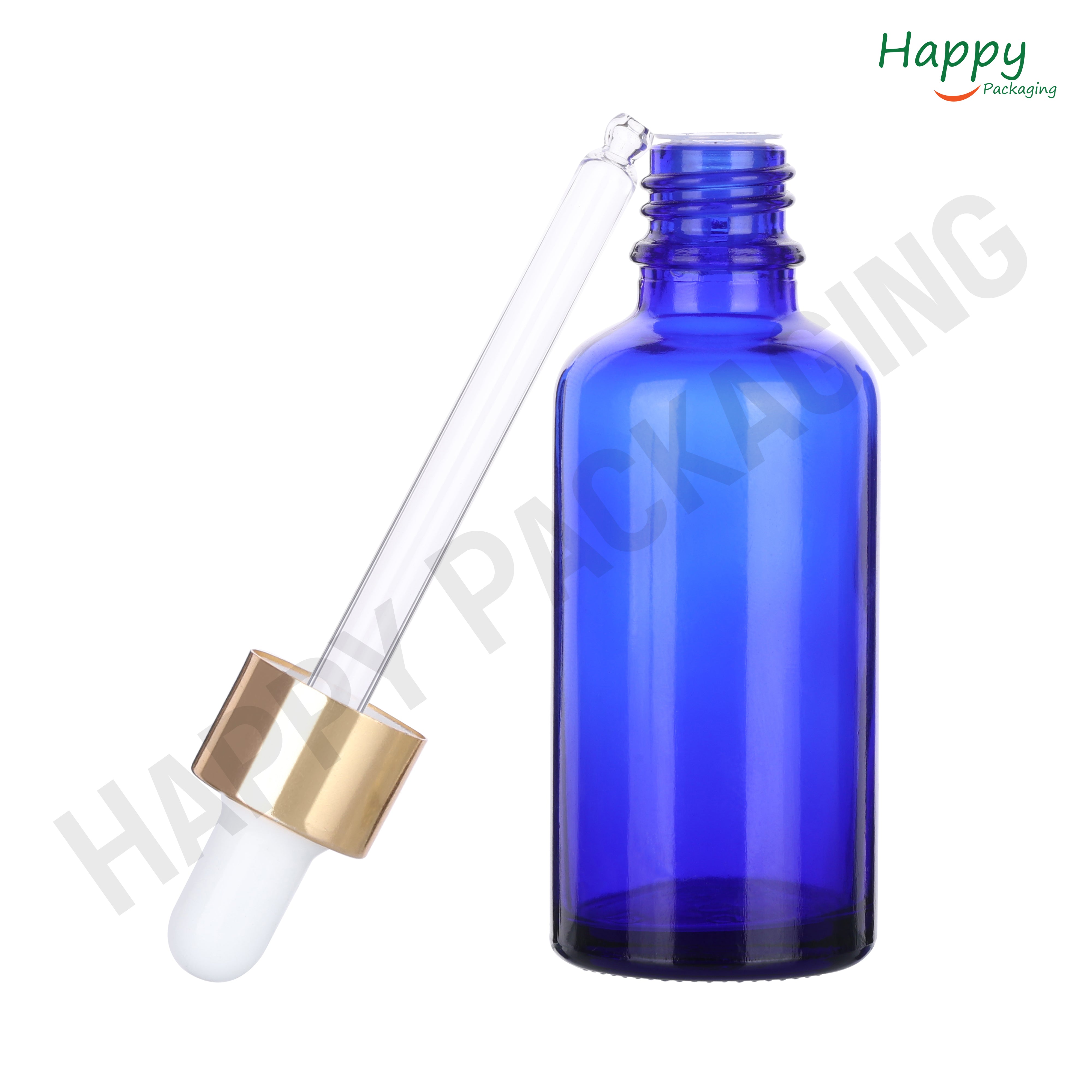Blue Round Glass Dropper Bottle with White Silicone Teat