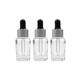 Clear Square Glass Dropper Bottle with Silver Matte Sleeve
