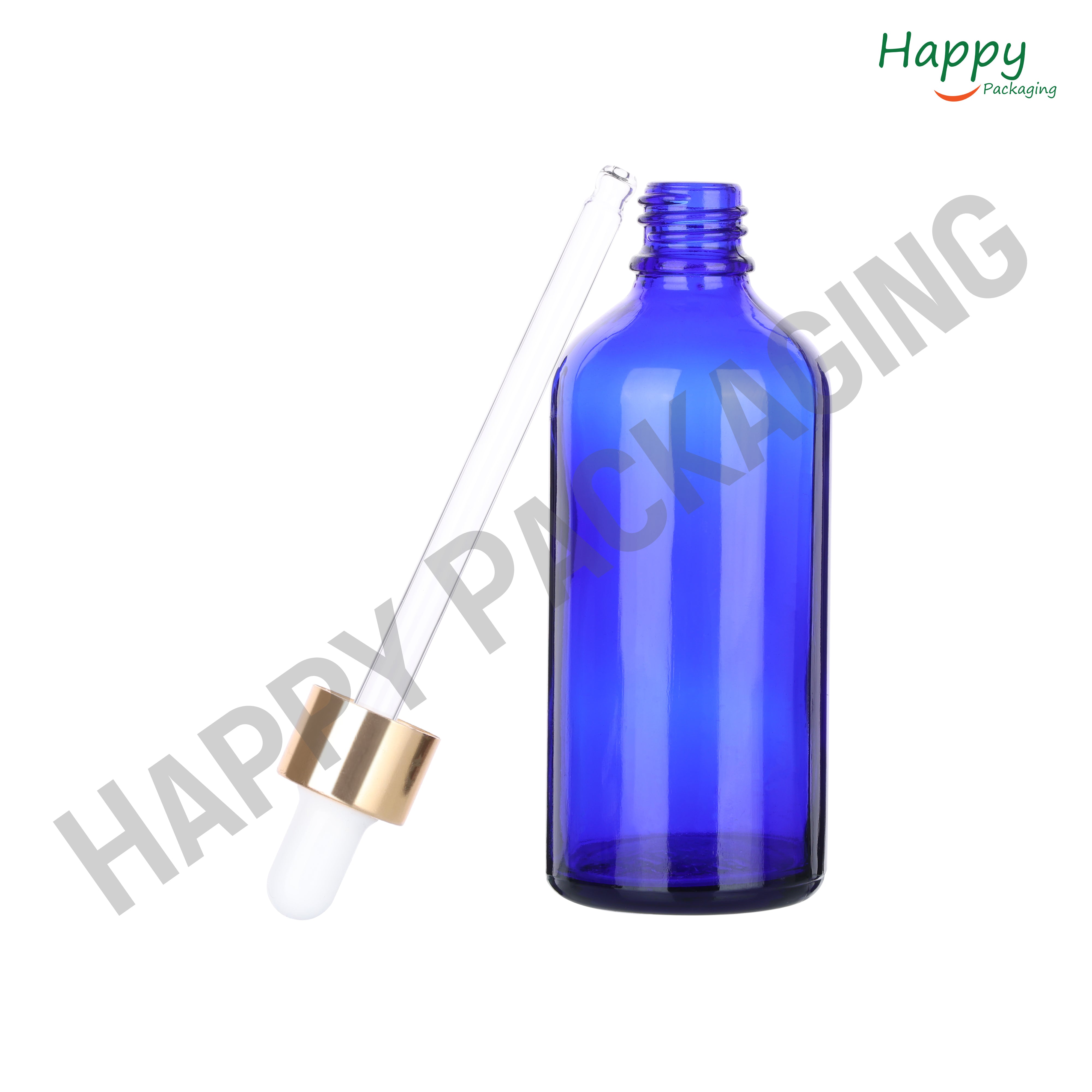 Blue Round Glass Dropper Bottle with White Silicone Teat