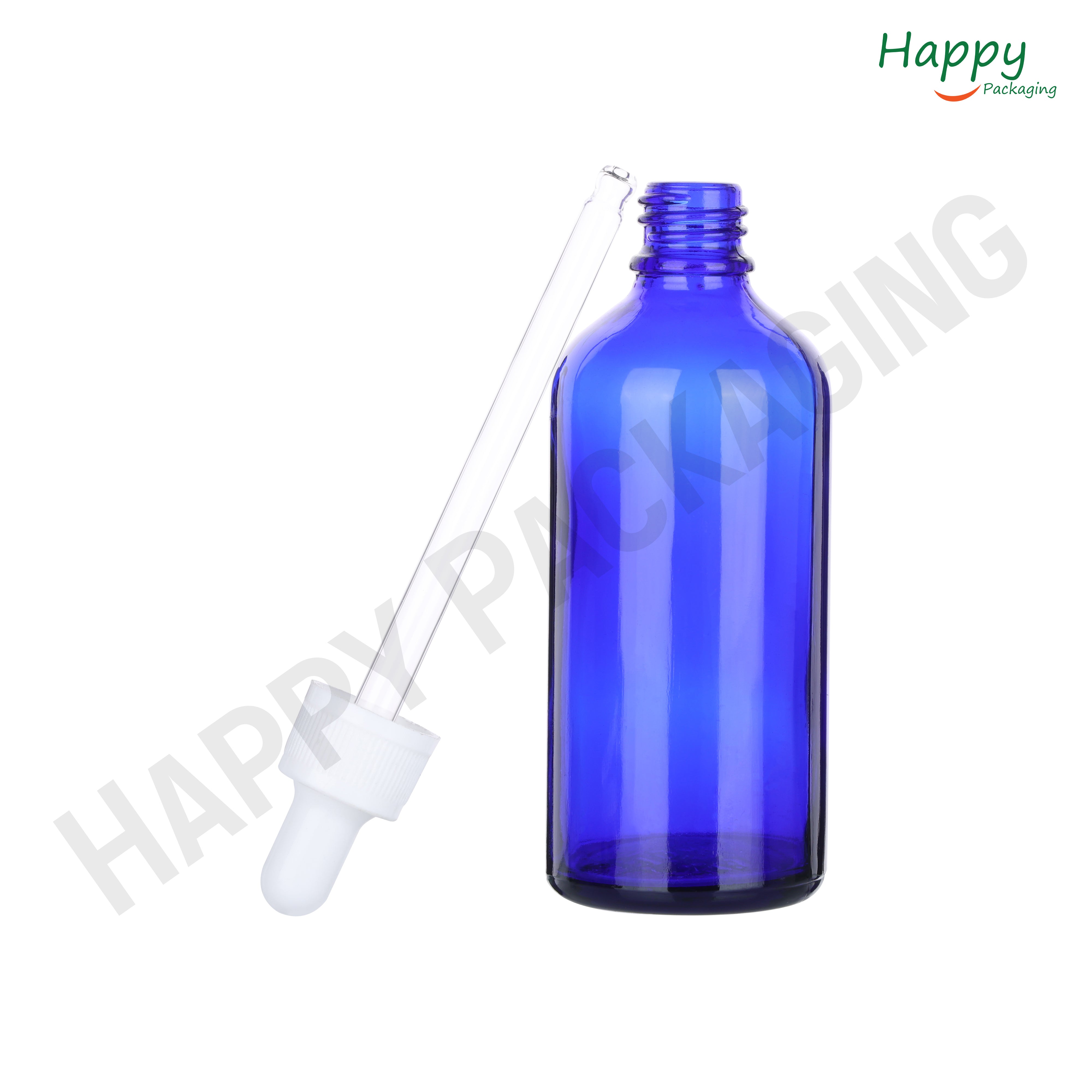 Blue Round Glass Dropper Bottle with Black Silicone Teat