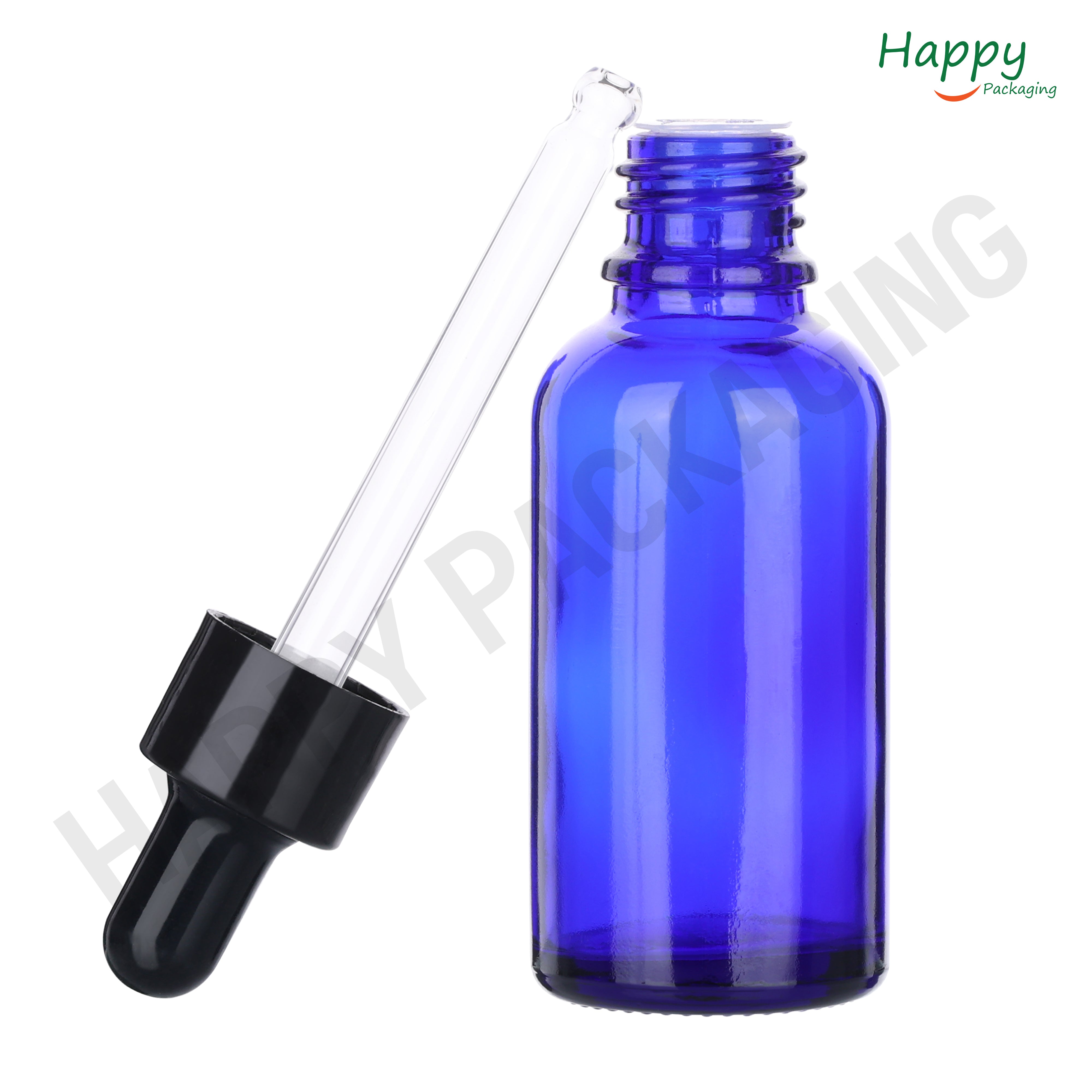 Blue Round Glass Dropper Bottle with Silicone Teat