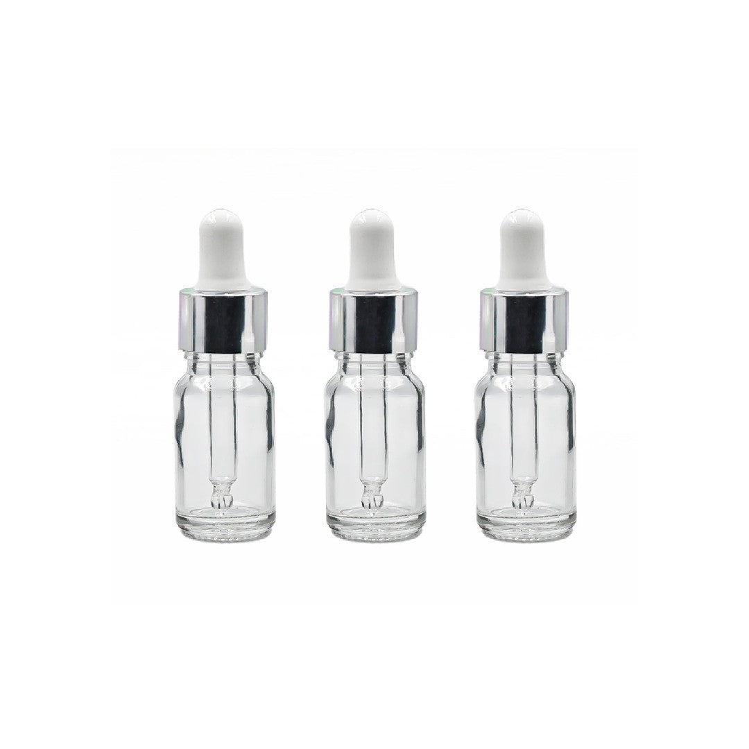 Clear Round Glass Dropper Bottle with White Silicone Teat