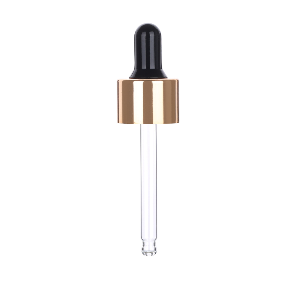 20mm Gold Dropper Cap with Black Bulb & Clear Glass Pipette