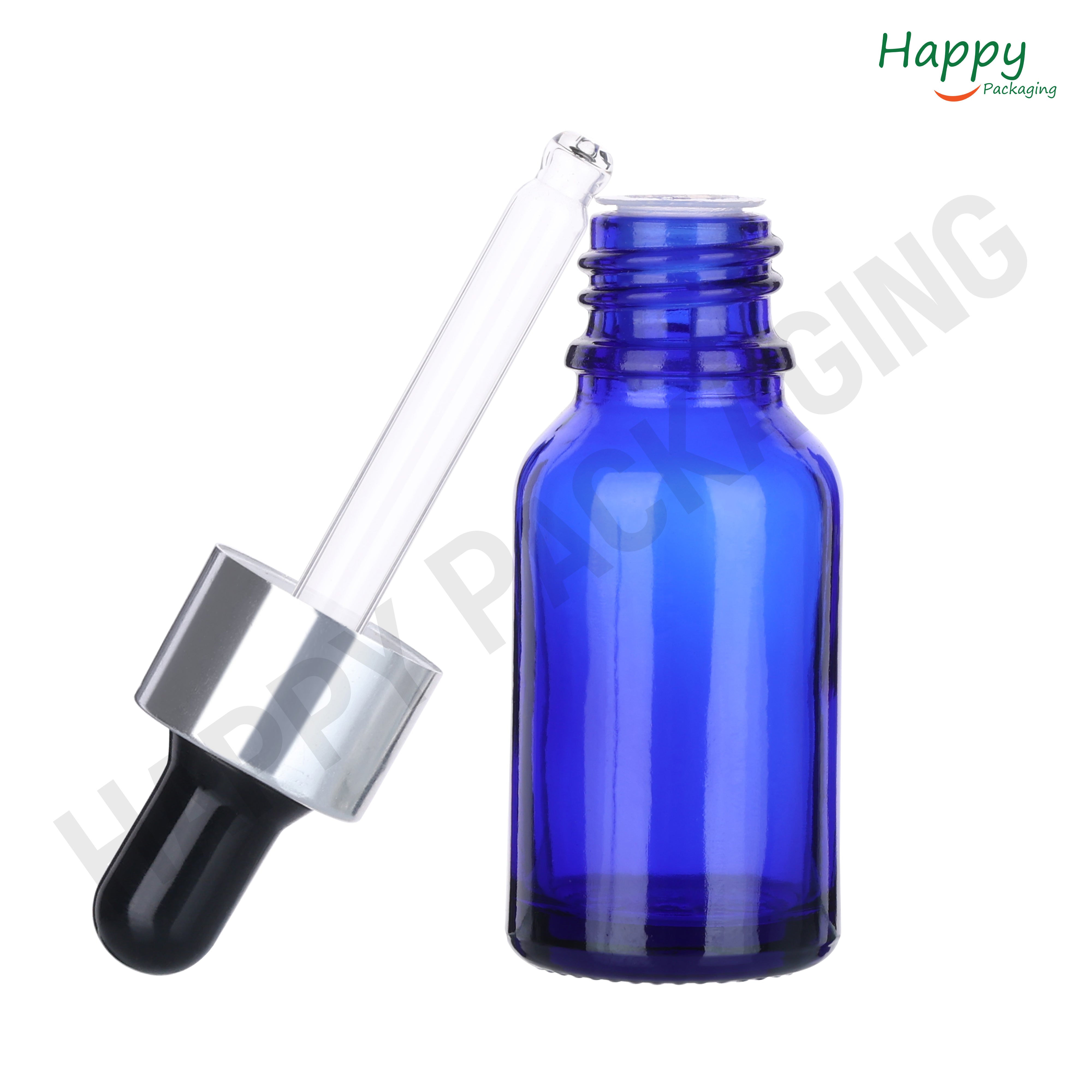 Blue round Glass Dropper Bottle with Smooth Silicon Sleeve