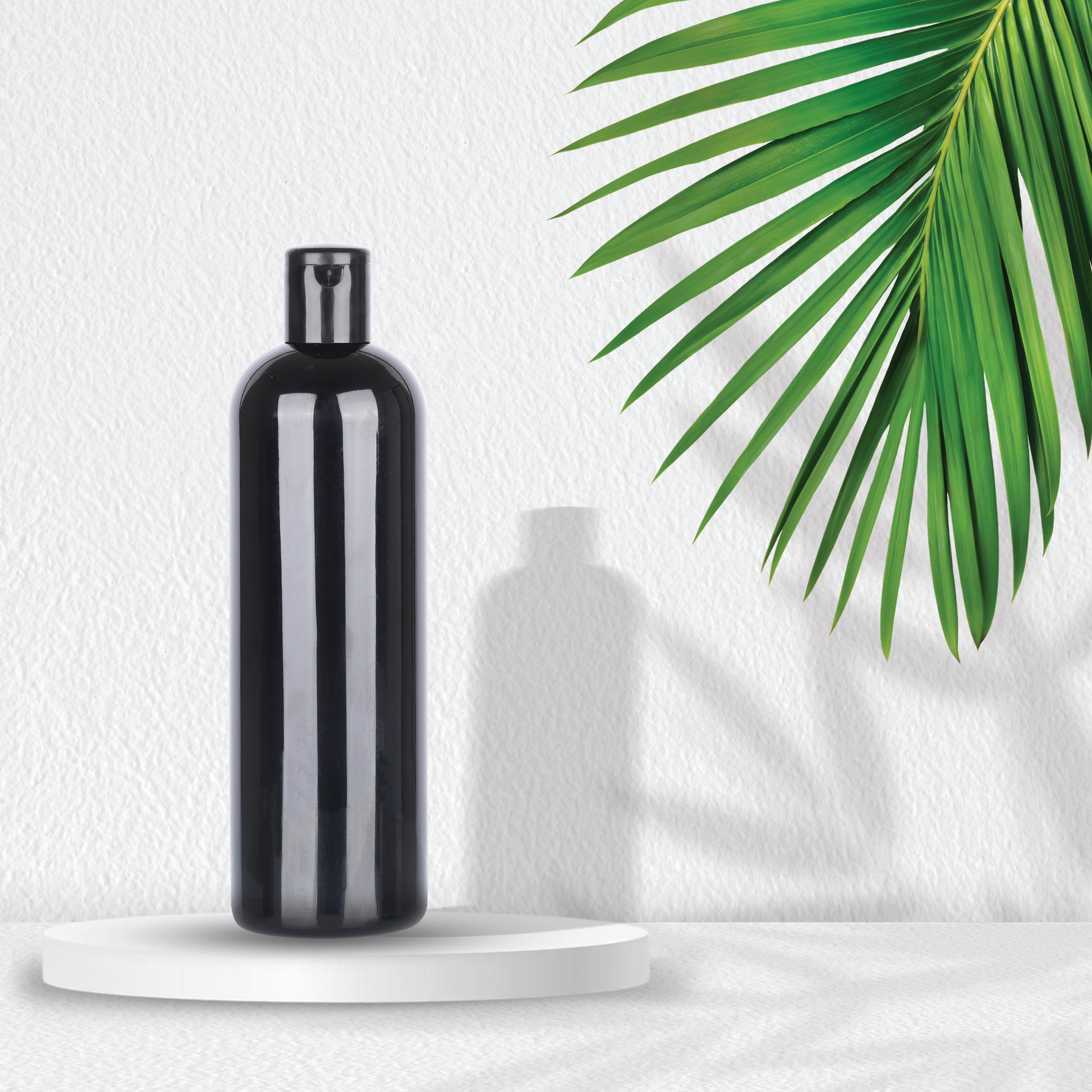 Black Empty Round PET Bottles With Black Flip Top Cap