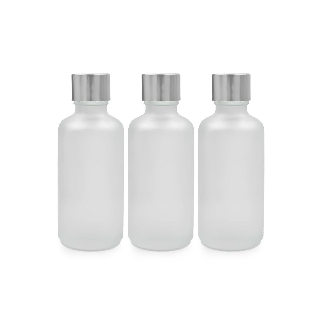 Clear Frosted Round Empty Glass Bottle with Screw Cap & Inner Plug