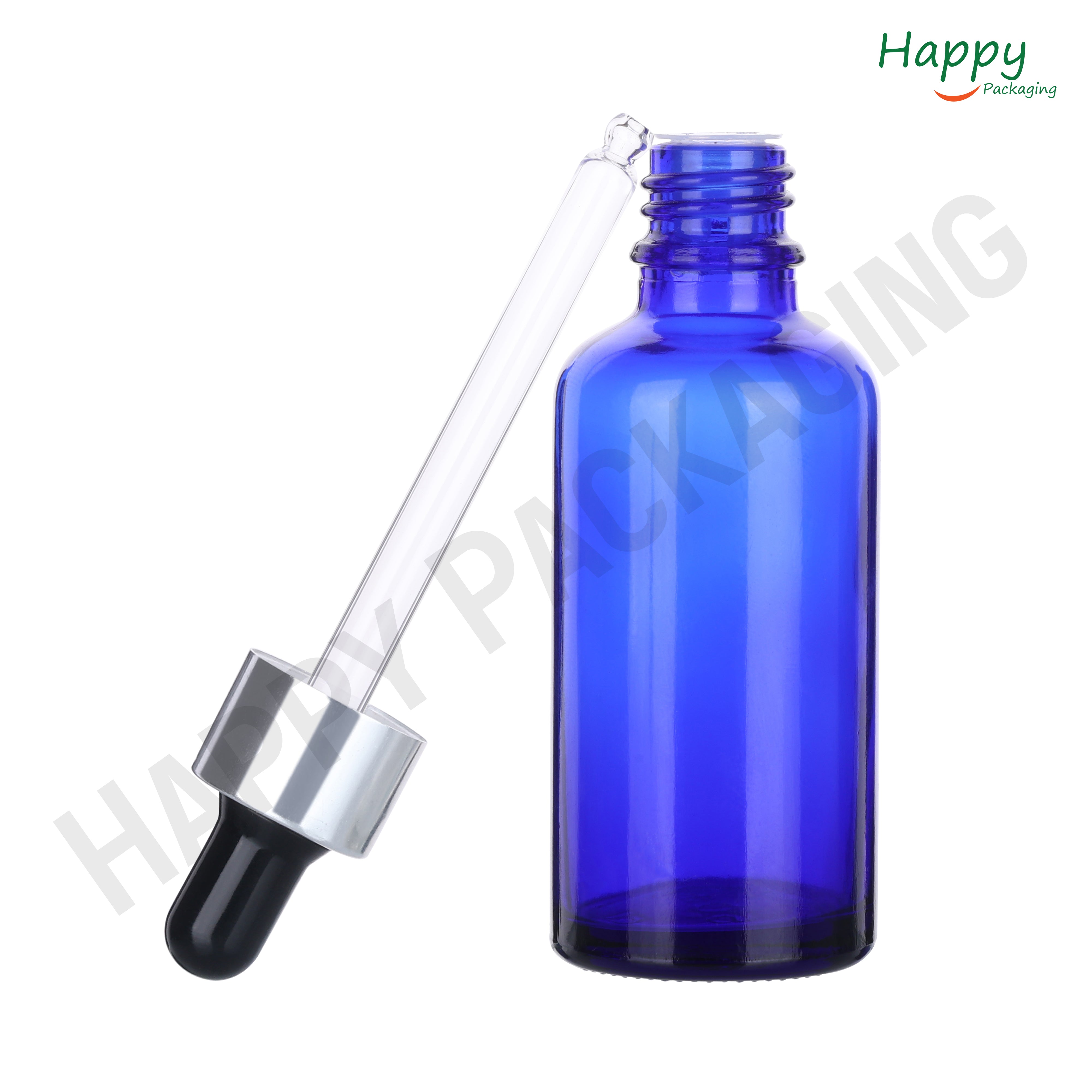Blue round Glass Dropper Bottle with Smooth Silicon Sleeve