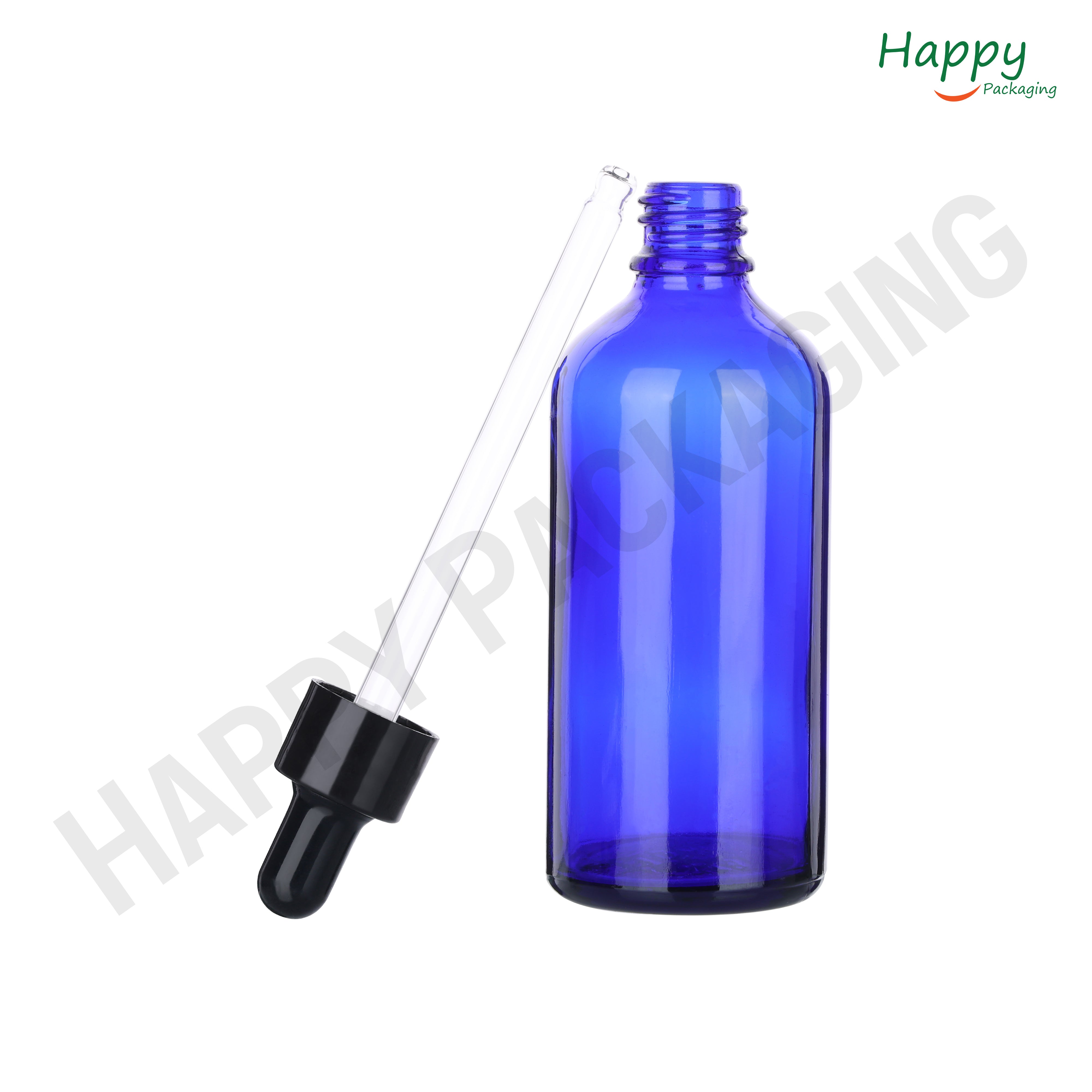 Blue Round Glass Dropper Bottle with Silicone Teat