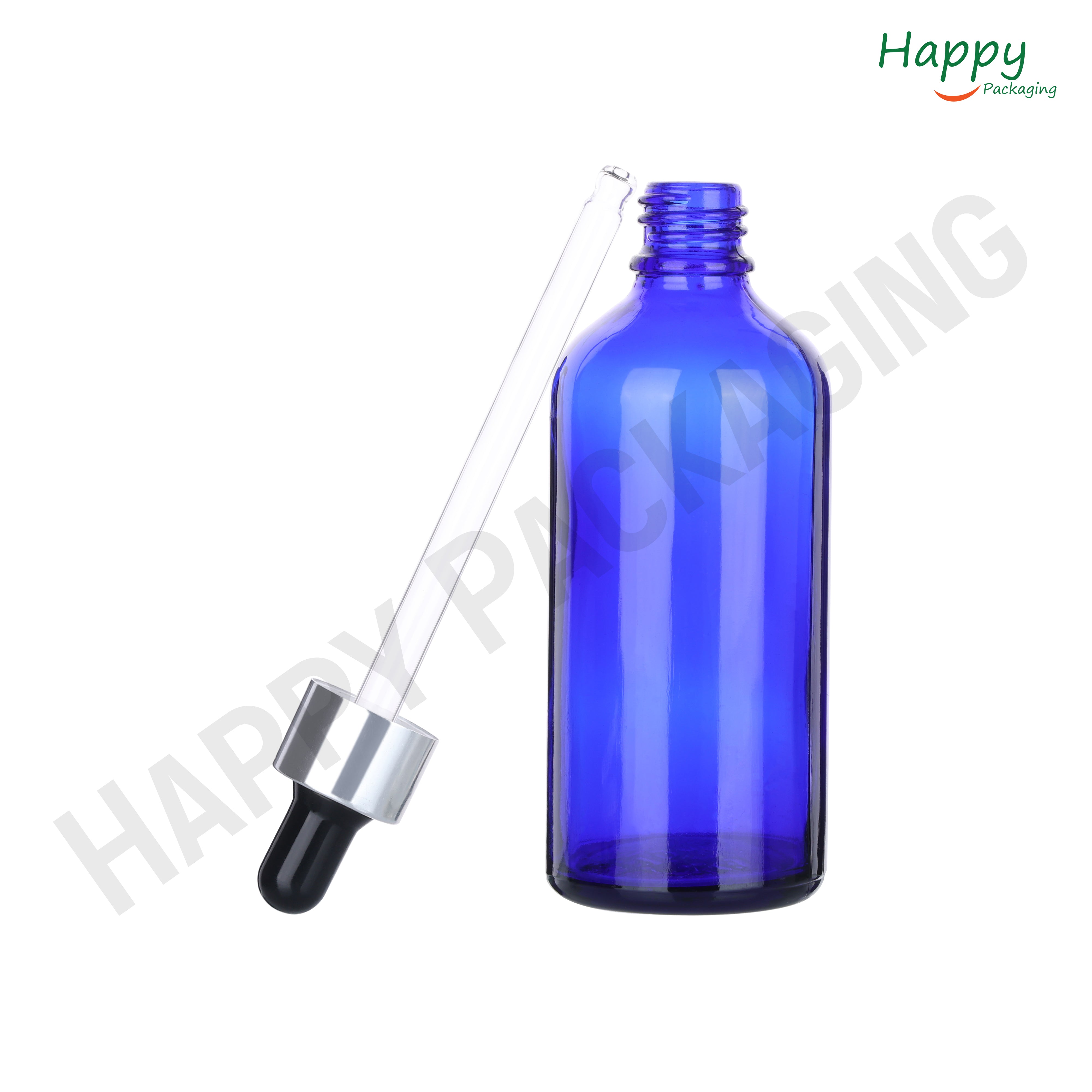 Blue round Glass Dropper Bottle with Smooth Silicon Sleeve