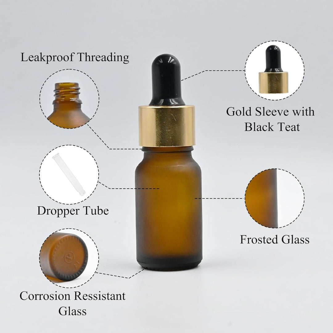 Amber Round Frosted Glass Dropper Bottle with Black Silicone Teat