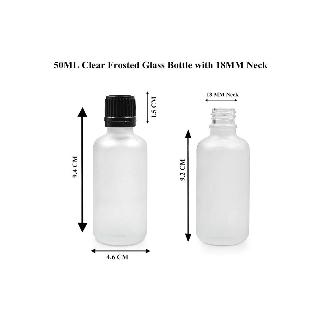 Clear Frosted Round Empty Glass Bottle with Knurling Screw Cap & Inner Plug