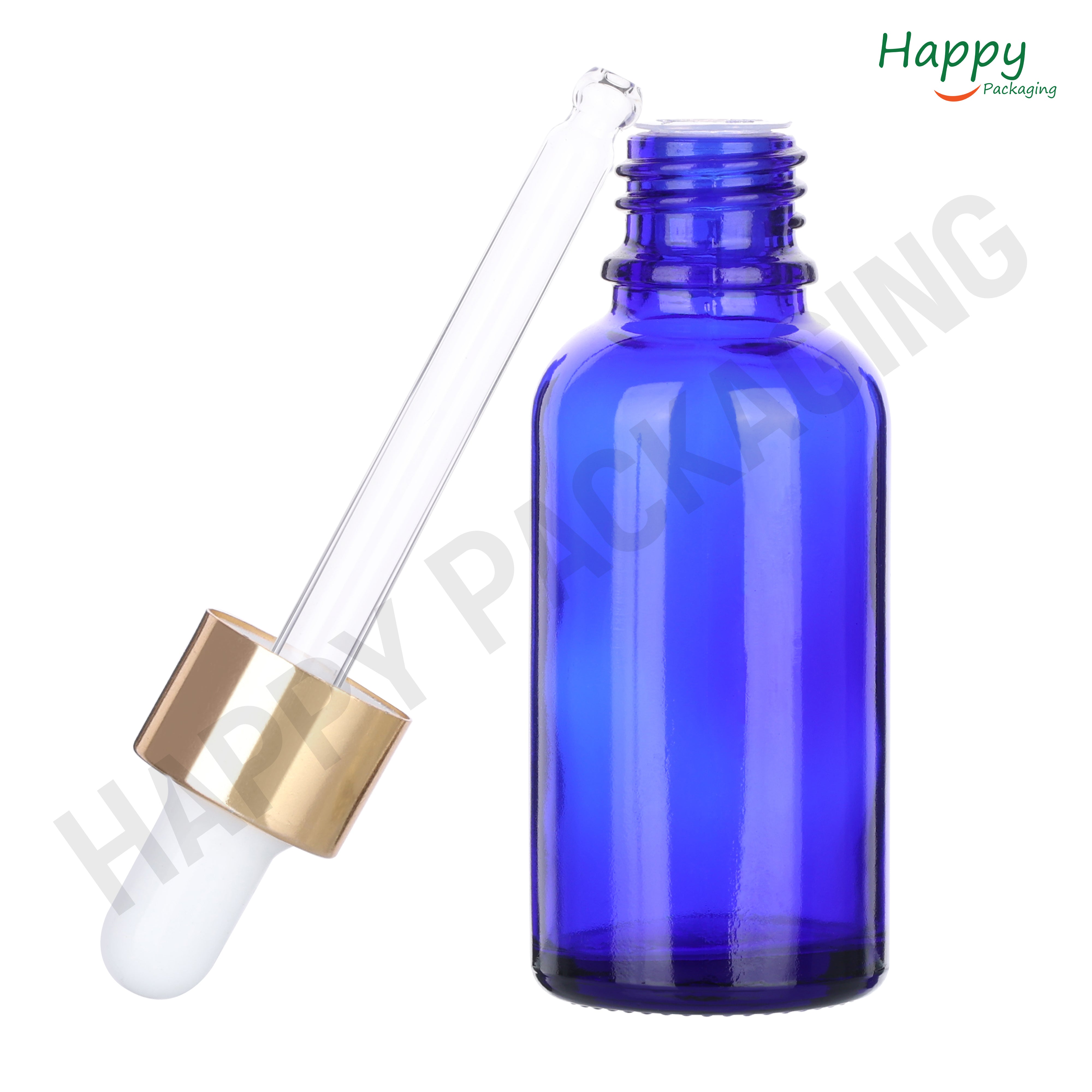 Blue Round Glass Dropper Bottle with White Silicone Teat