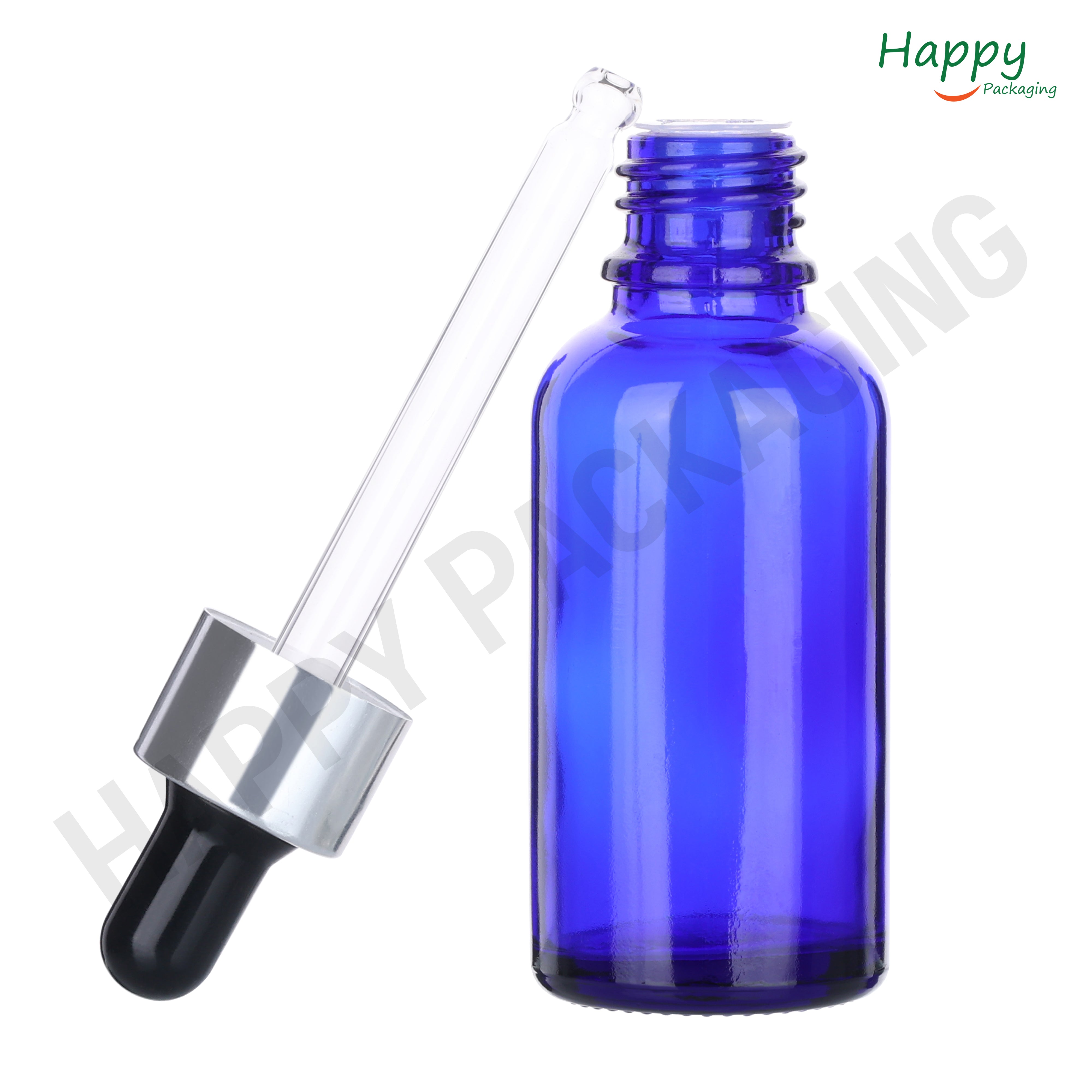 Blue round Glass Dropper Bottle with Smooth Silicon Sleeve