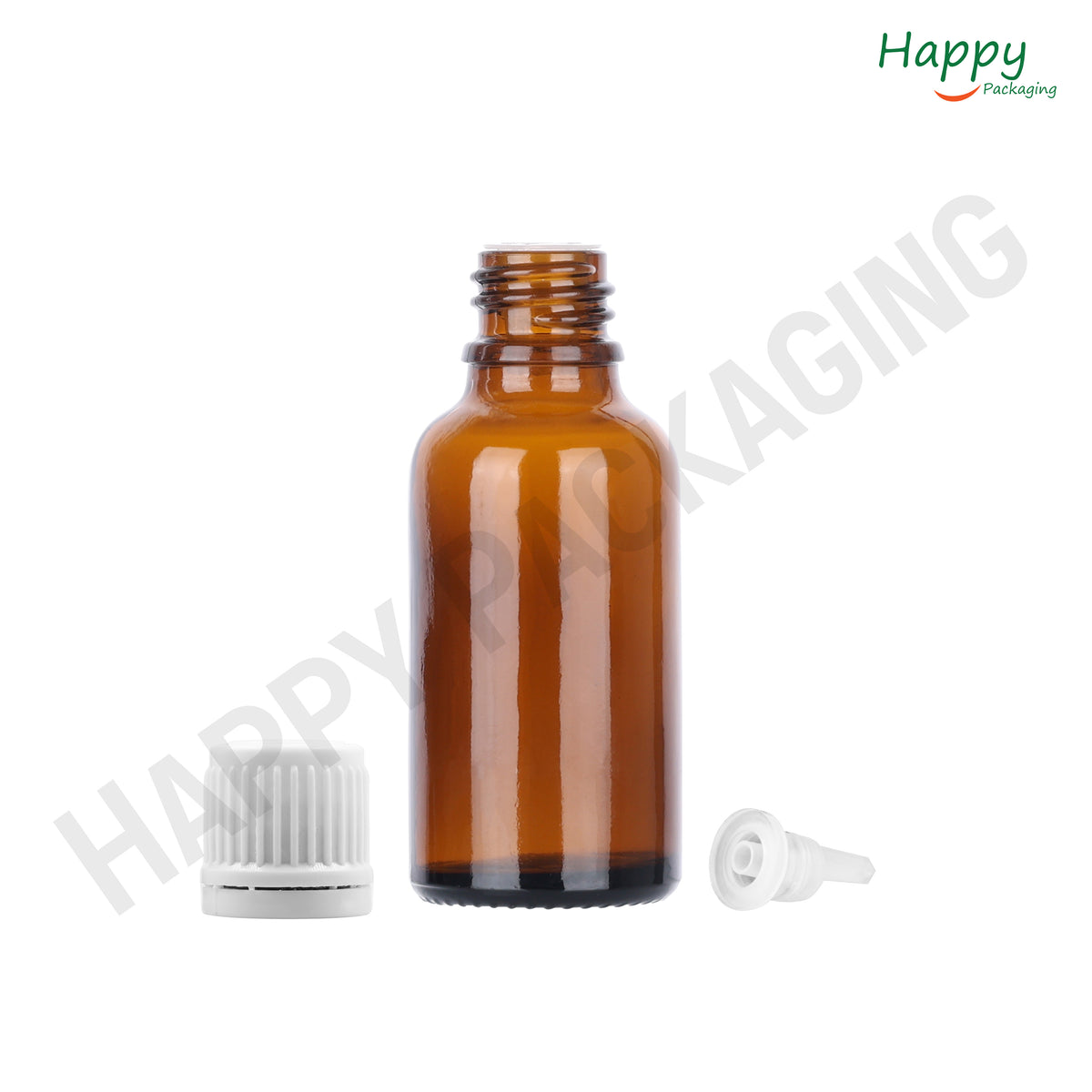 Amber Round Glass Dropper Bottle with Knurling Sleeve & Euro Plug
