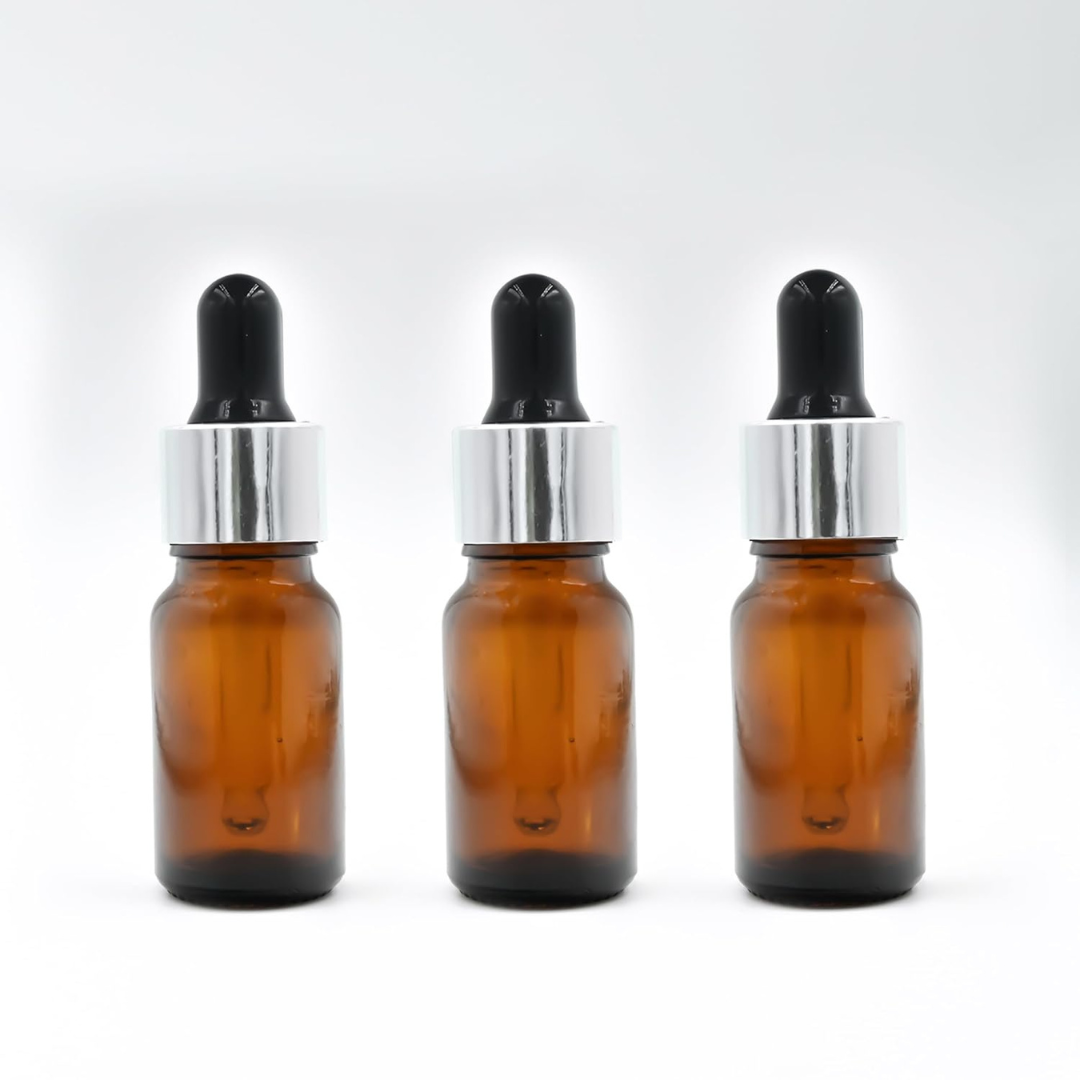 Amber Round Glass Dropper Bottle with Black Silicone Teat