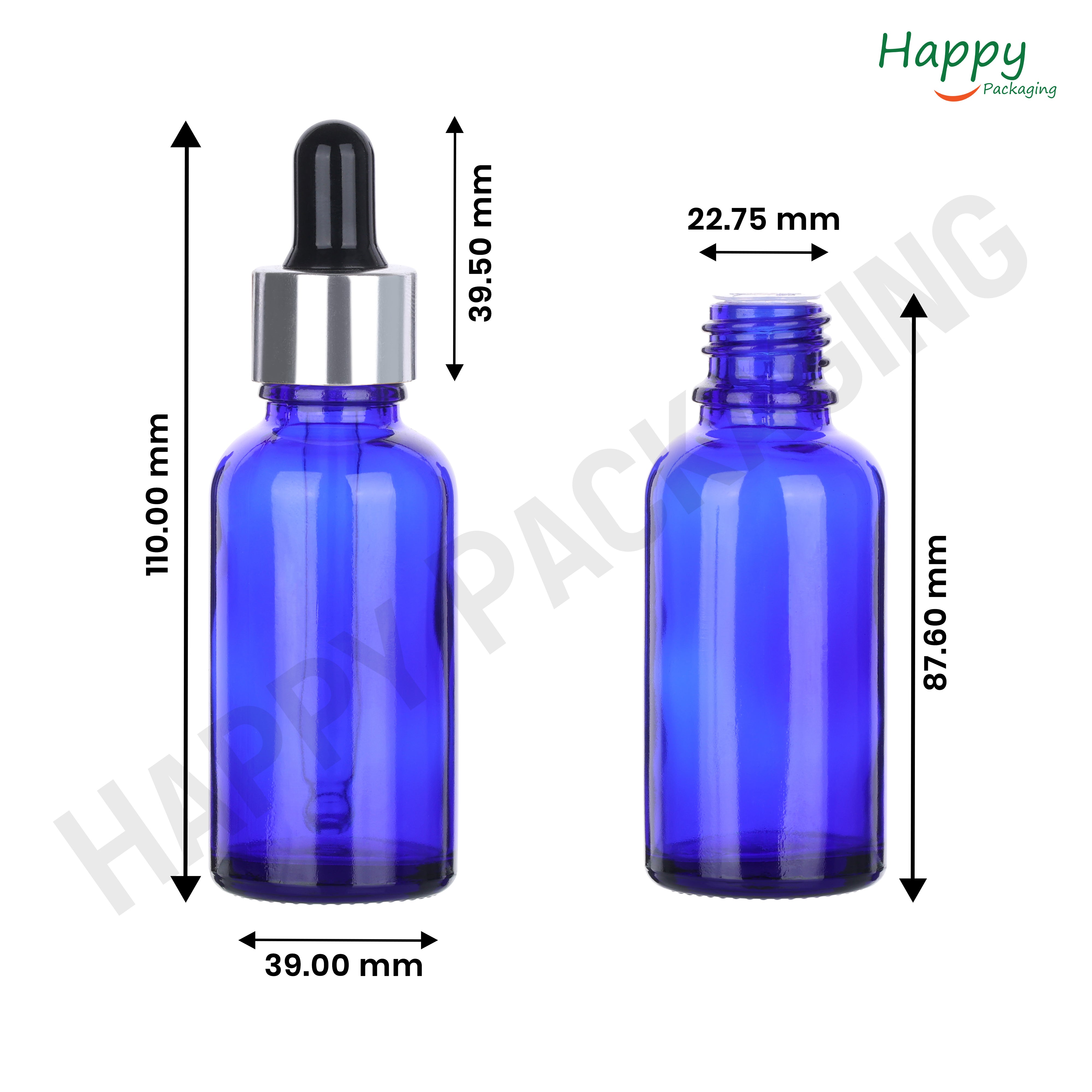 Blue round Glass Dropper Bottle with Smooth Silicon Sleeve