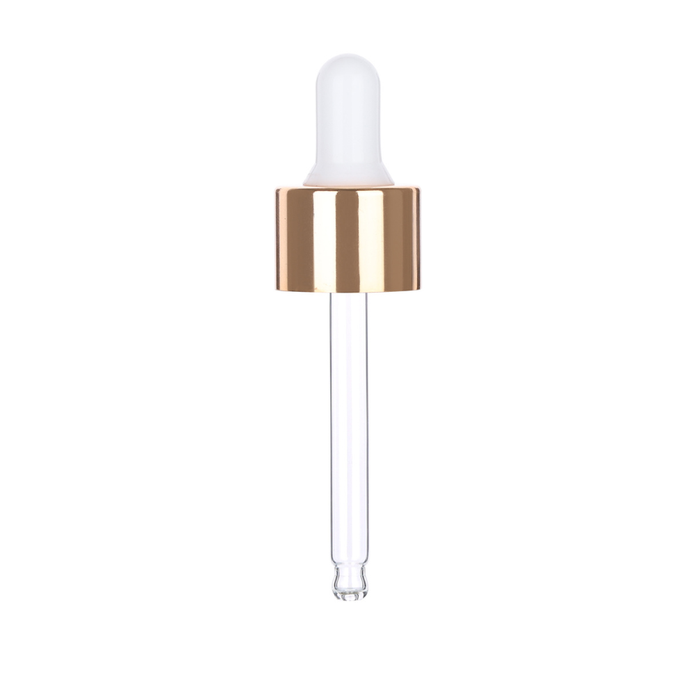 20mm Gold Dropper Cap with White Bulb & Clear Glass Pipette