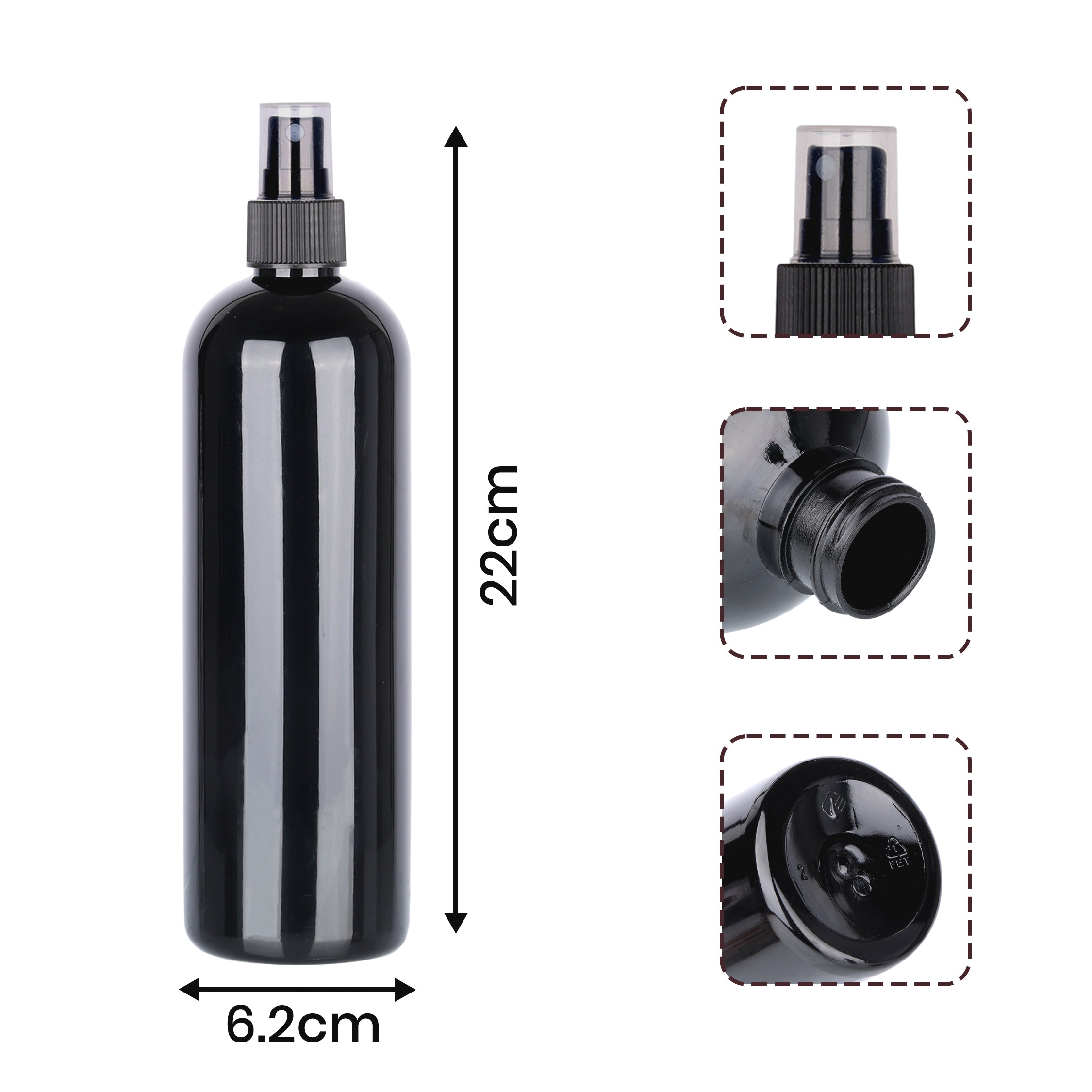Black Round PET Bottle with Fine Black Mist Spray