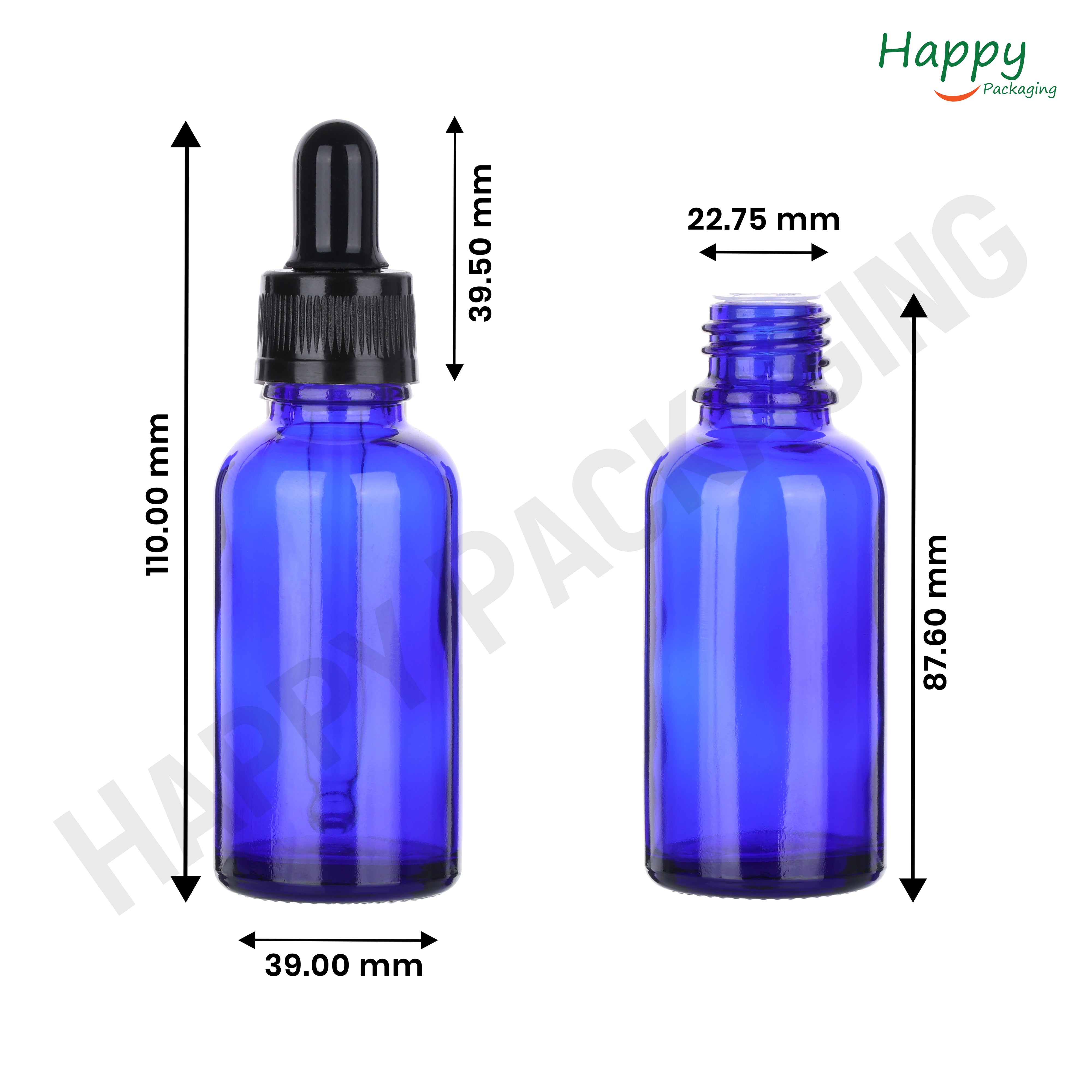 Blue Round Glass Dropper Bottle with Black Silicone Teat