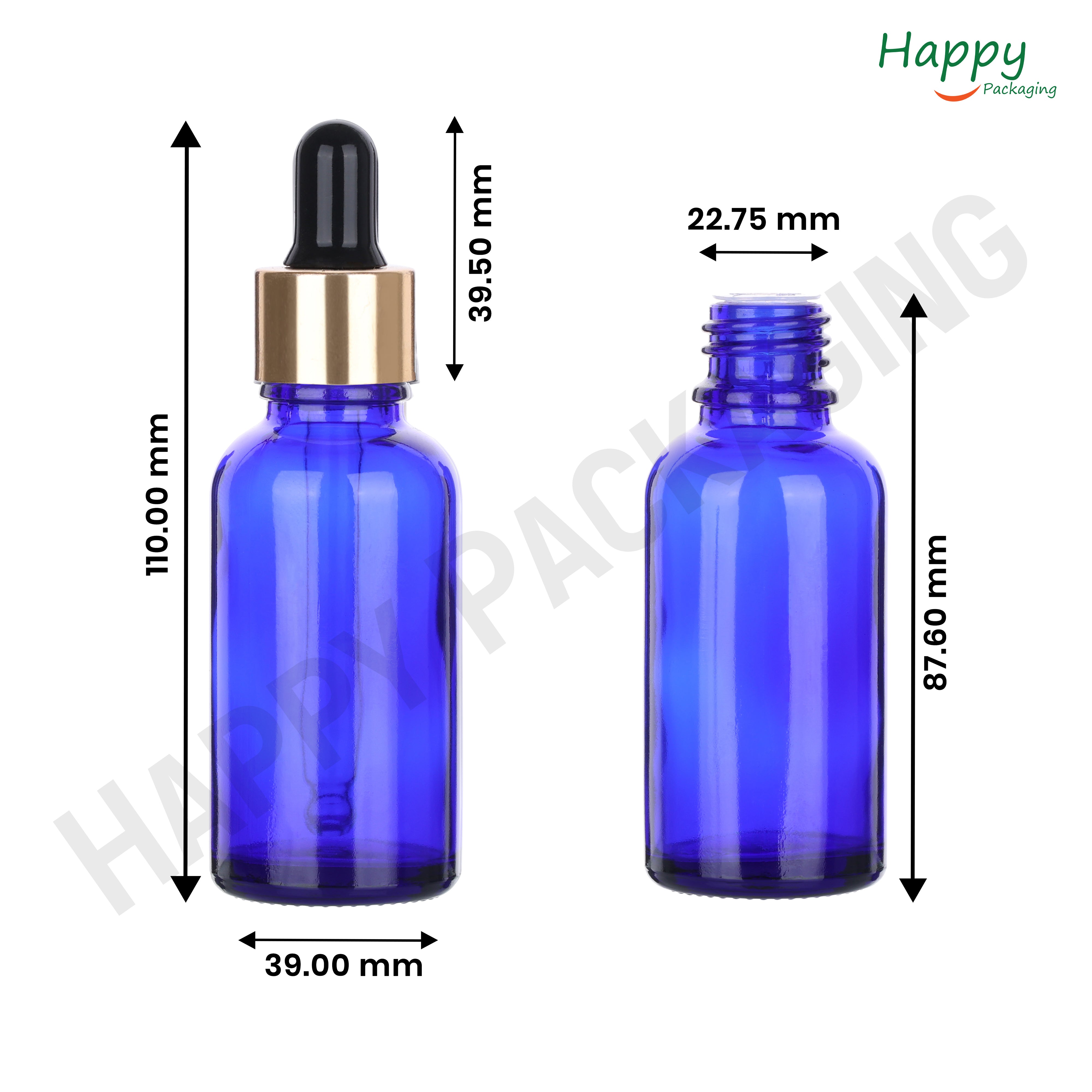 Blue round Glass Dropper Bottle with Smooth Silicon Sleeve
