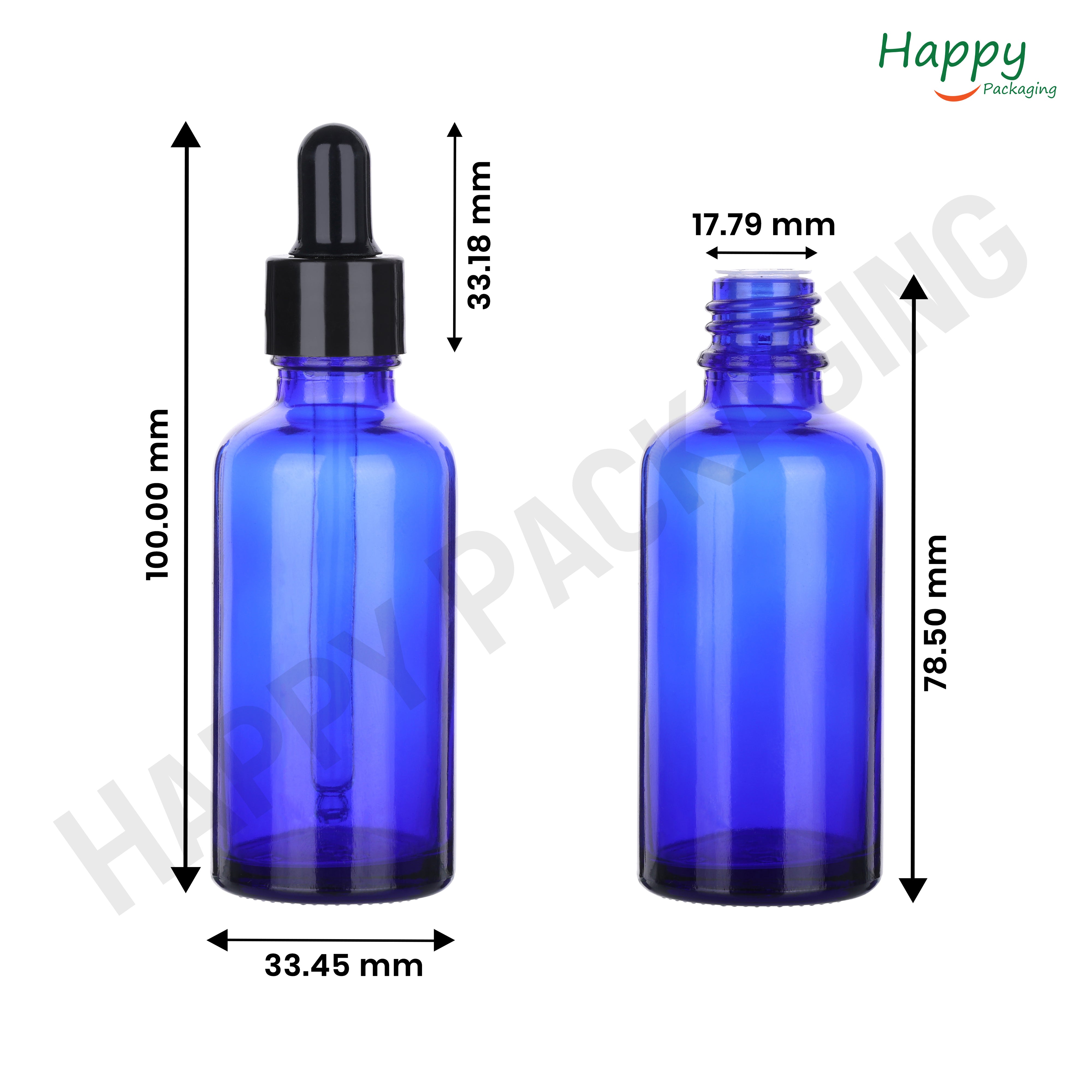 Blue Round Glass Dropper Bottle with Silicone Teat