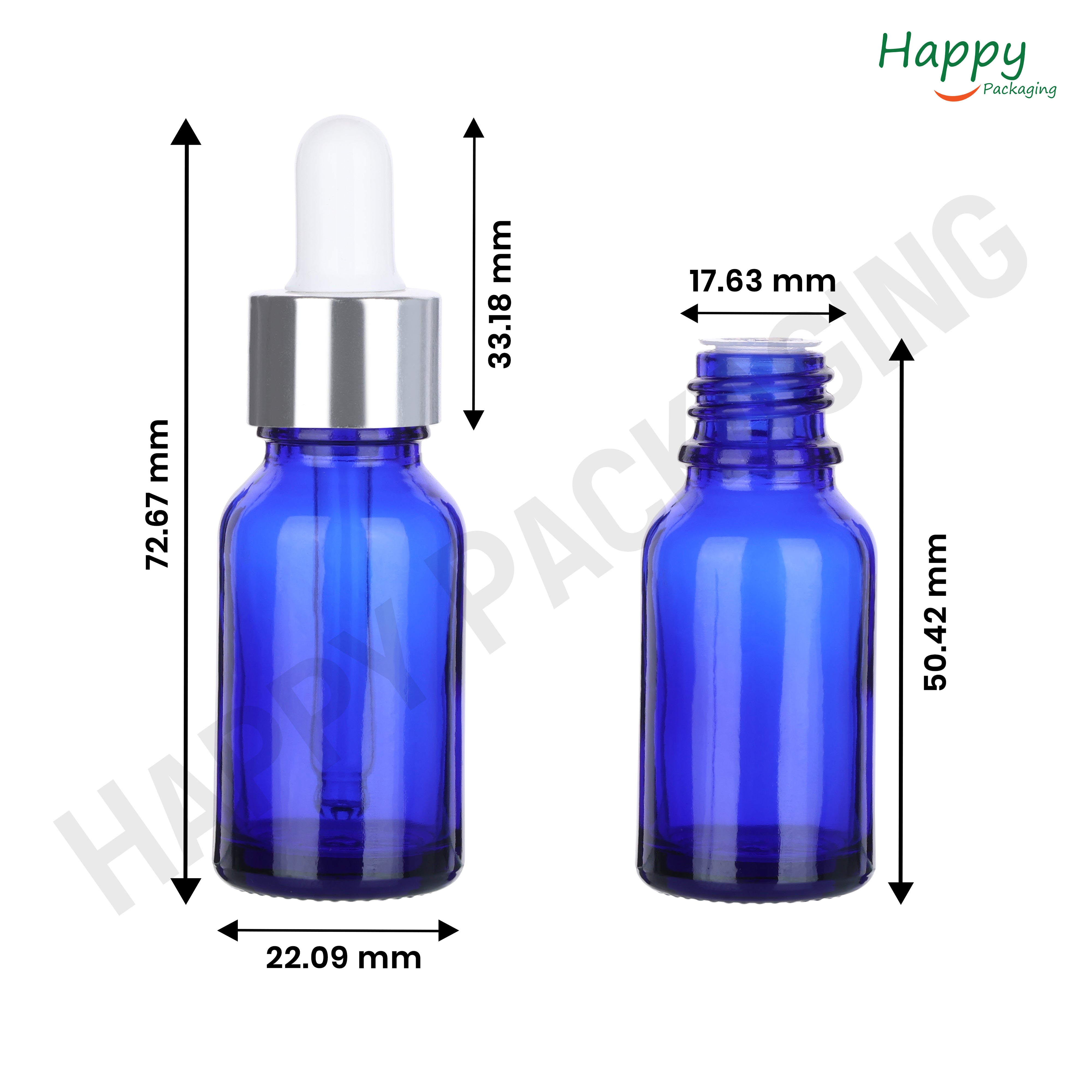 Blue Round Glass Dropper Bottle with White Silicone Teat