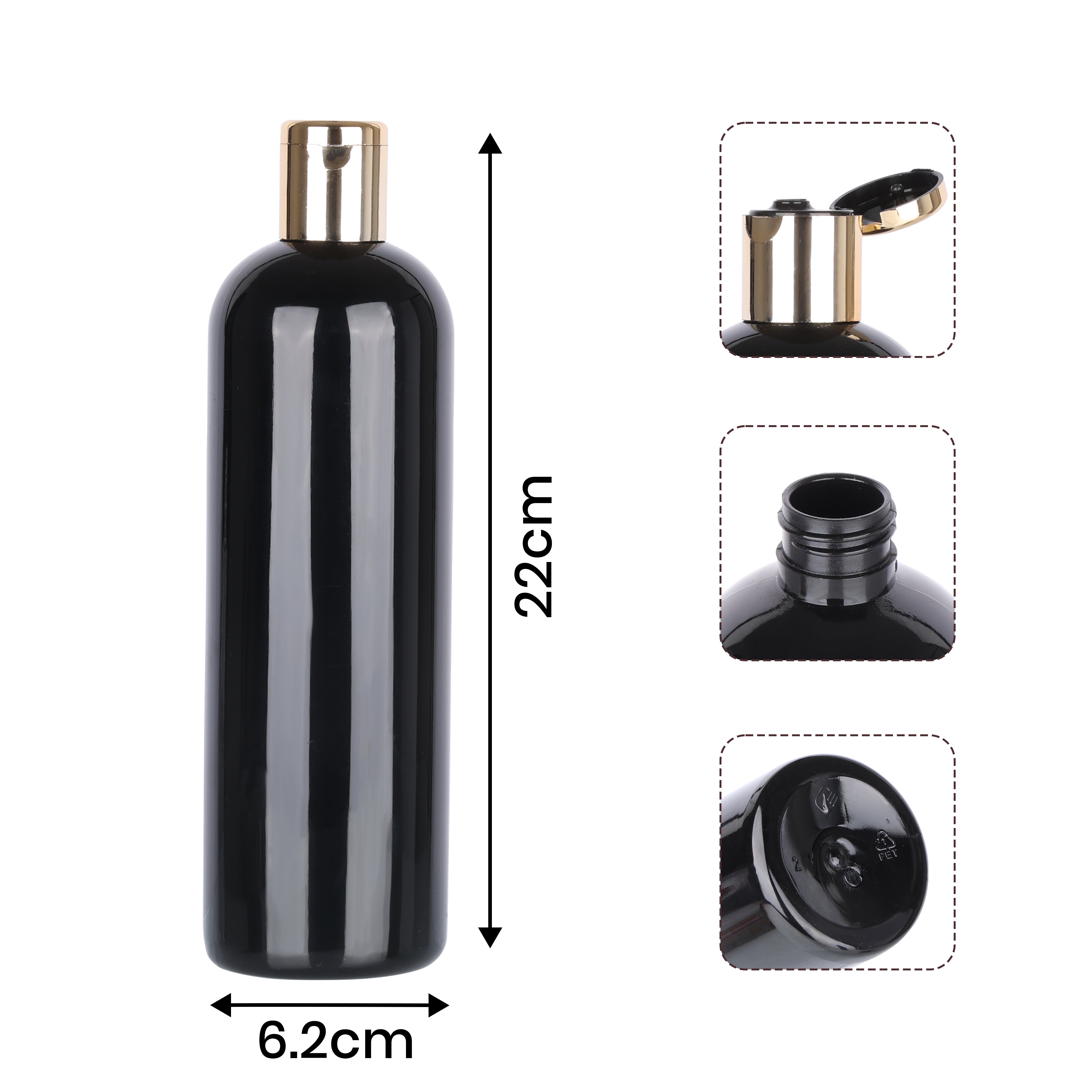 Black Empty Round PET Bottles With Black Flip Top Cap