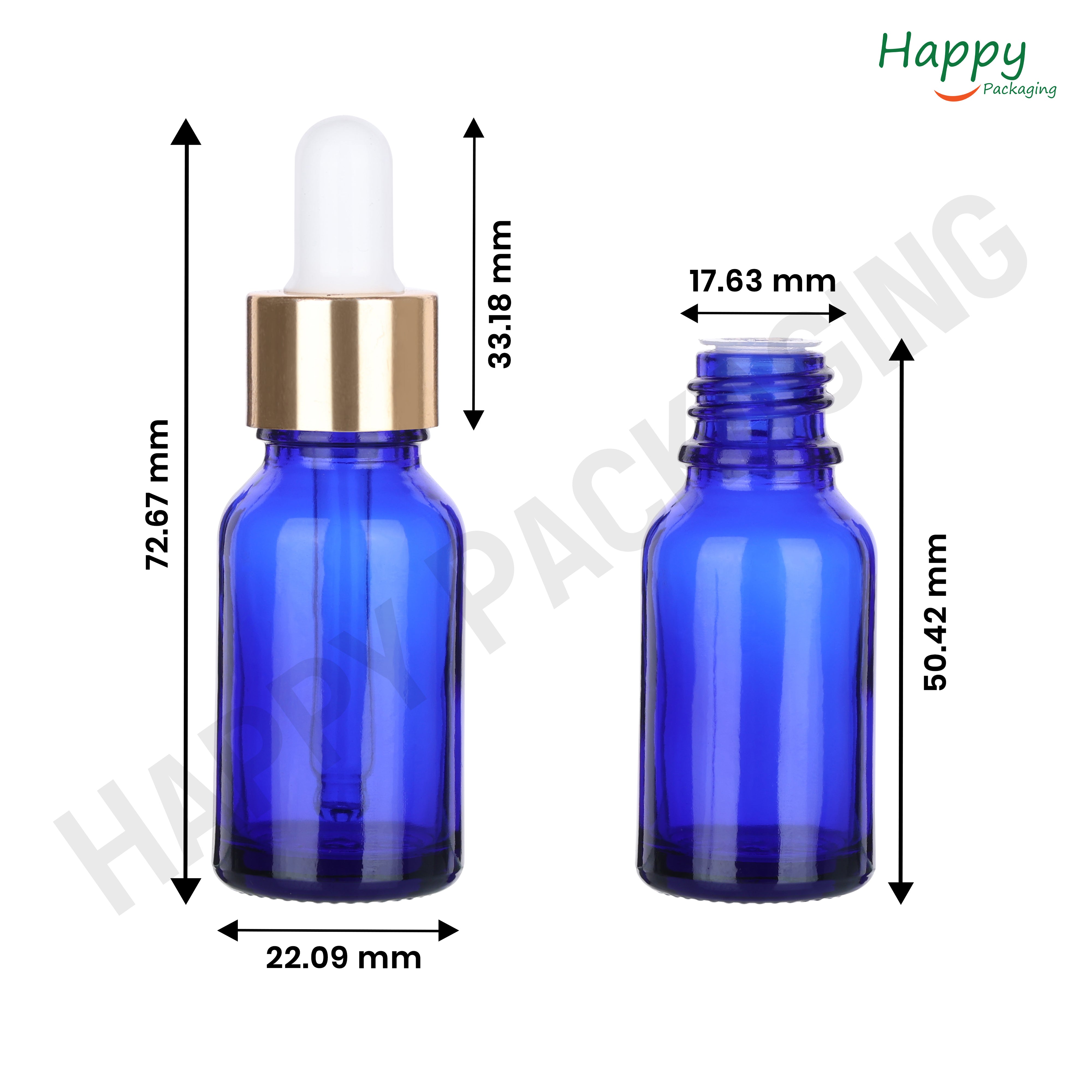 Blue Round Glass Dropper Bottle with White Silicone Teat