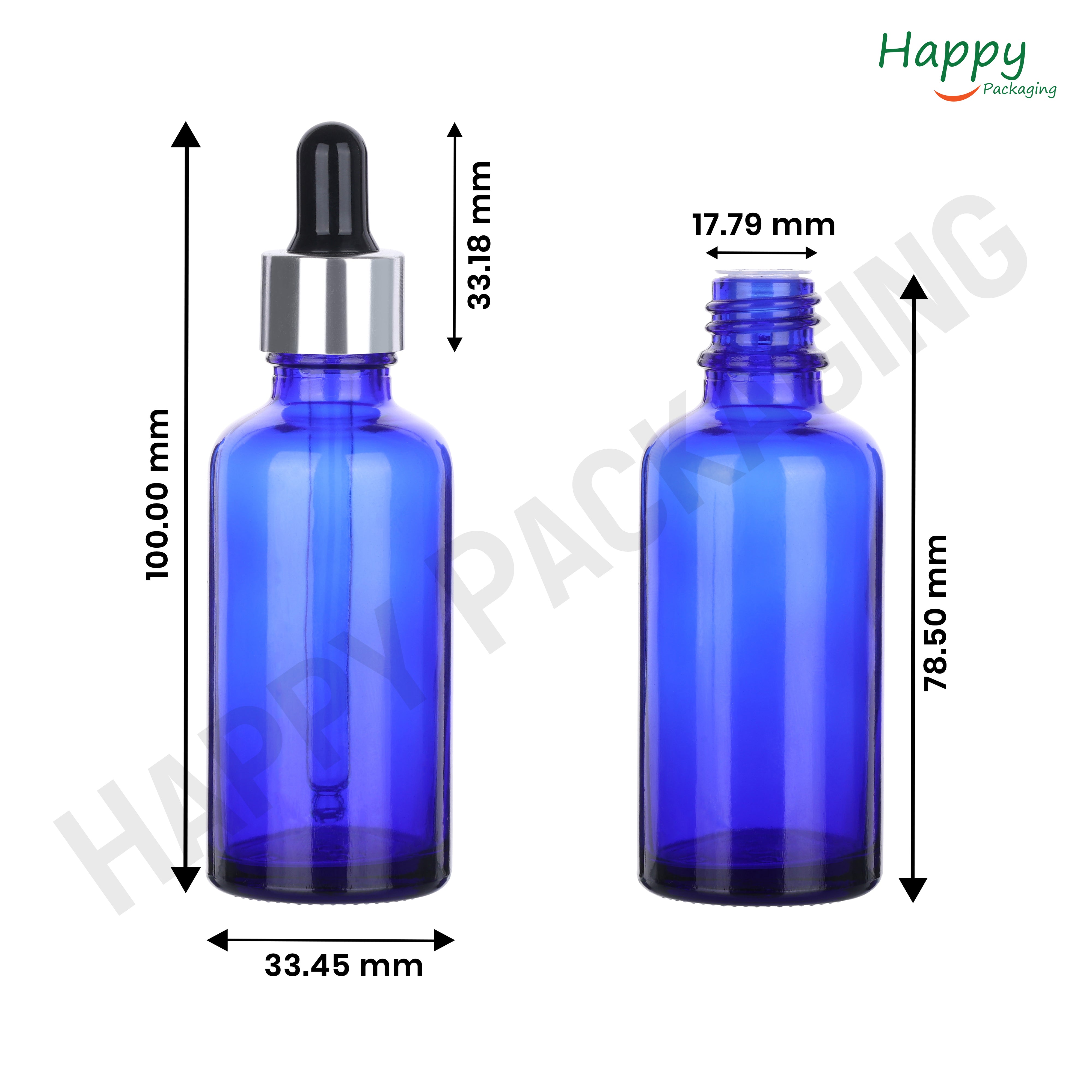 Blue round Glass Dropper Bottle with Smooth Silicon Sleeve