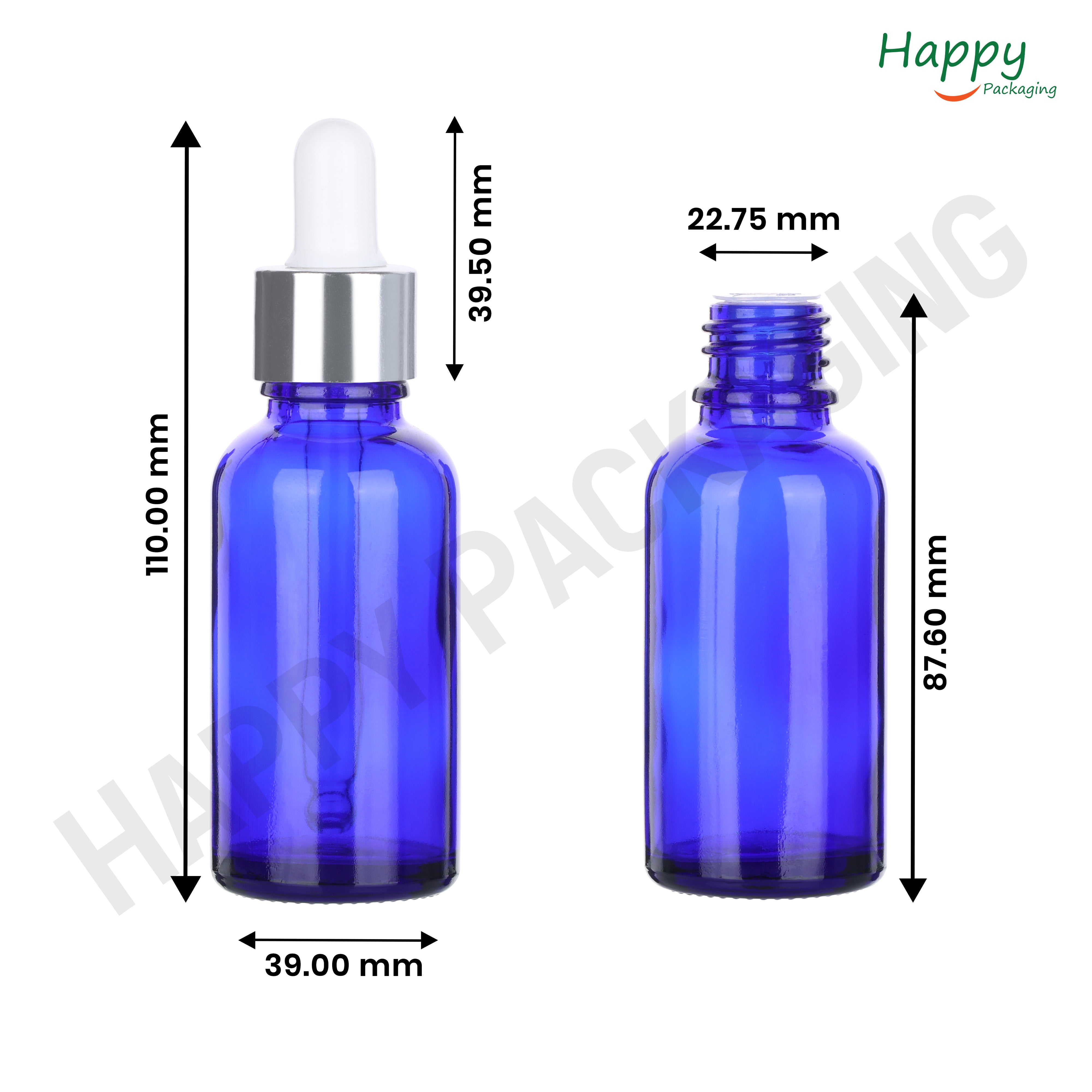Blue Round Glass Dropper Bottle with White Silicone Teat
