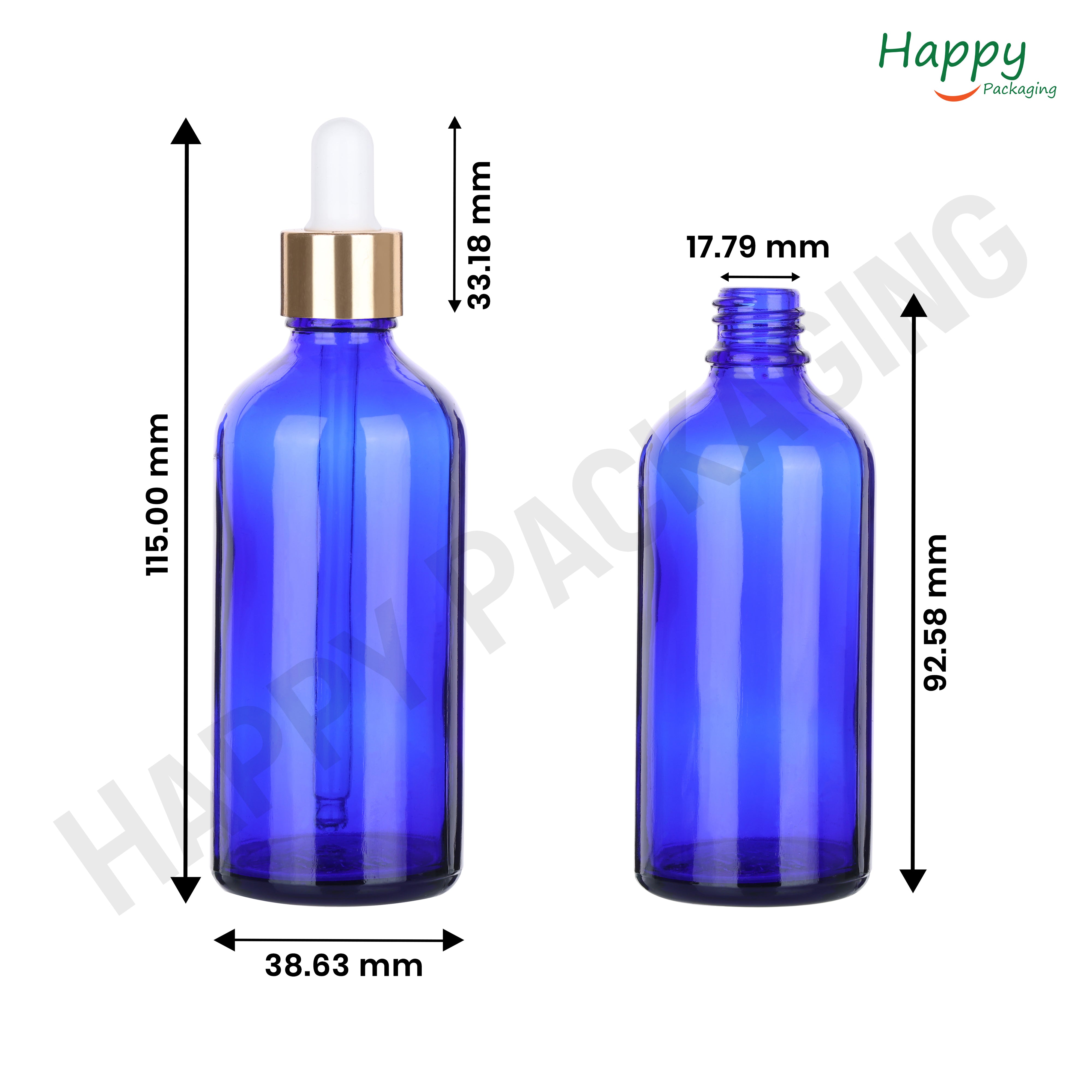 Blue Round Glass Dropper Bottle with White Silicone Teat