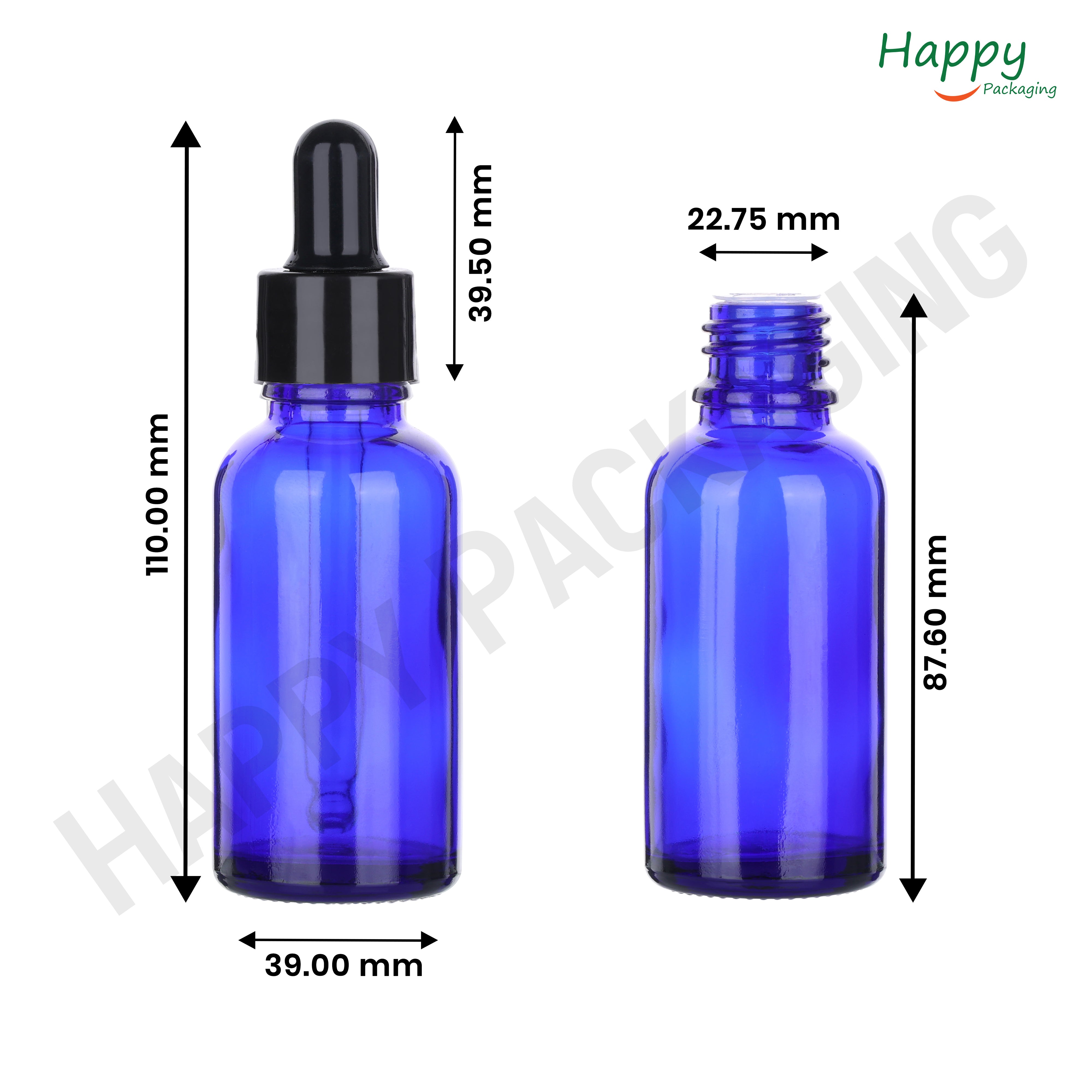 Blue Round Glass Dropper Bottle with Silicone Teat