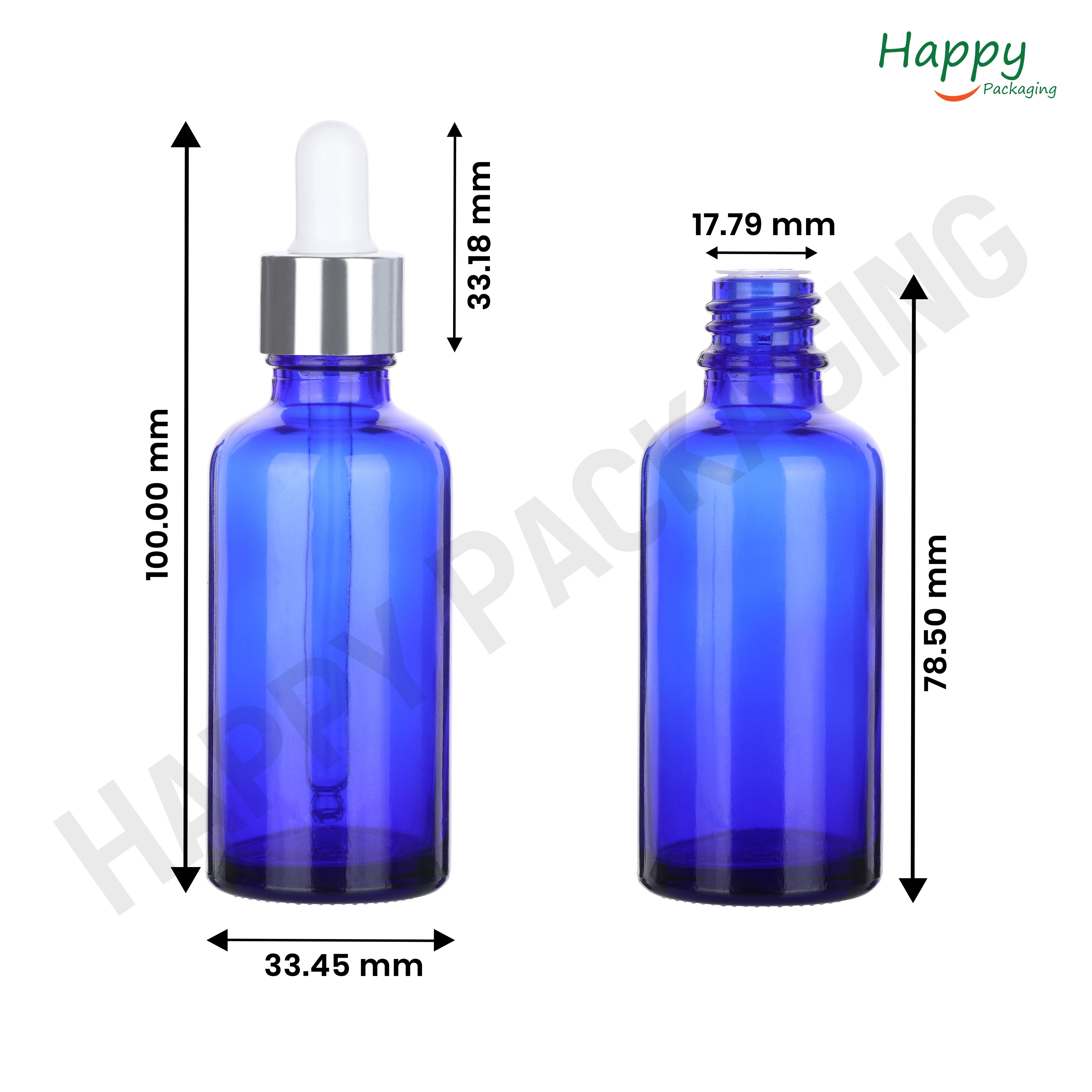 Blue Round Glass Dropper Bottle with White Silicone Teat