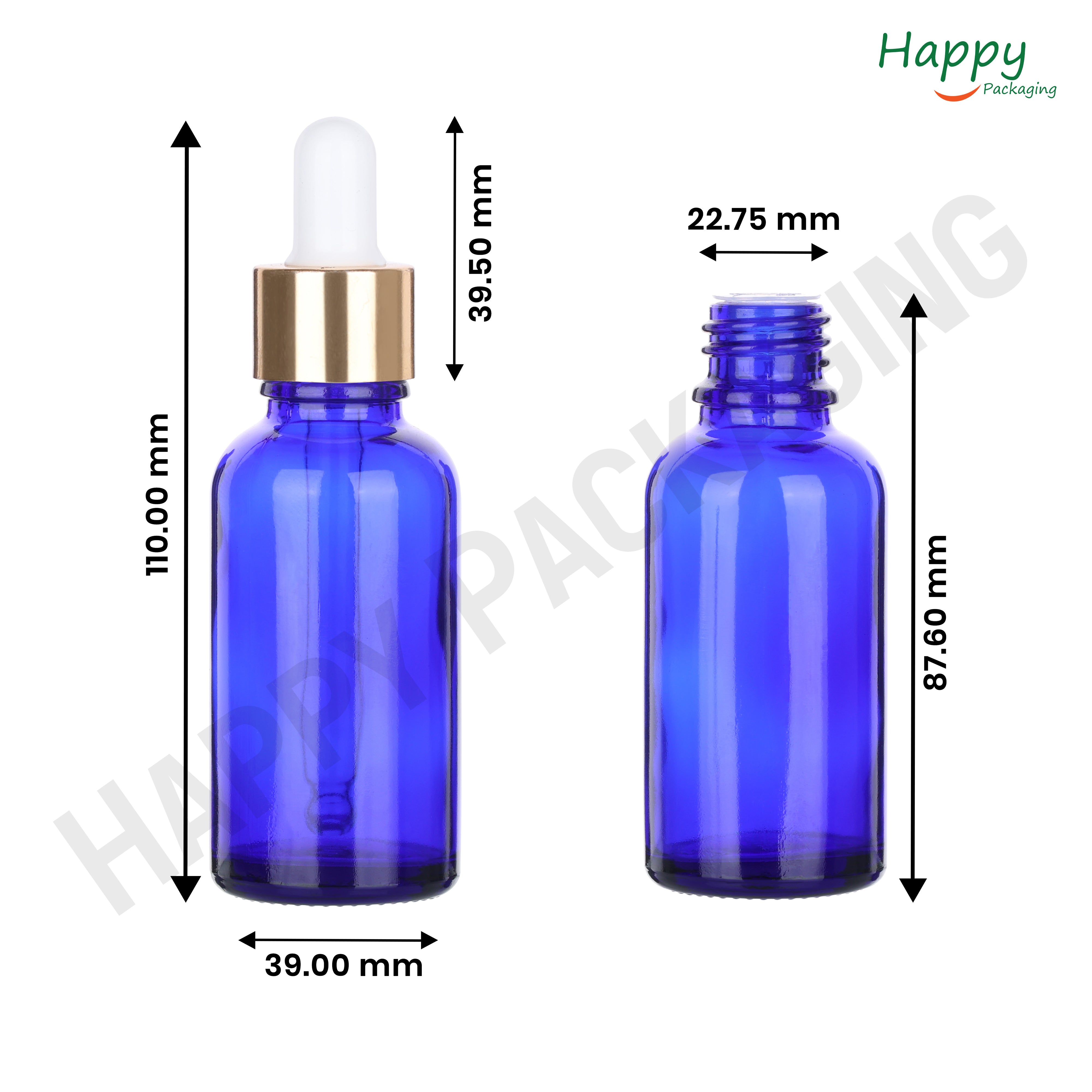 Blue Round Glass Dropper Bottle with White Silicone Teat