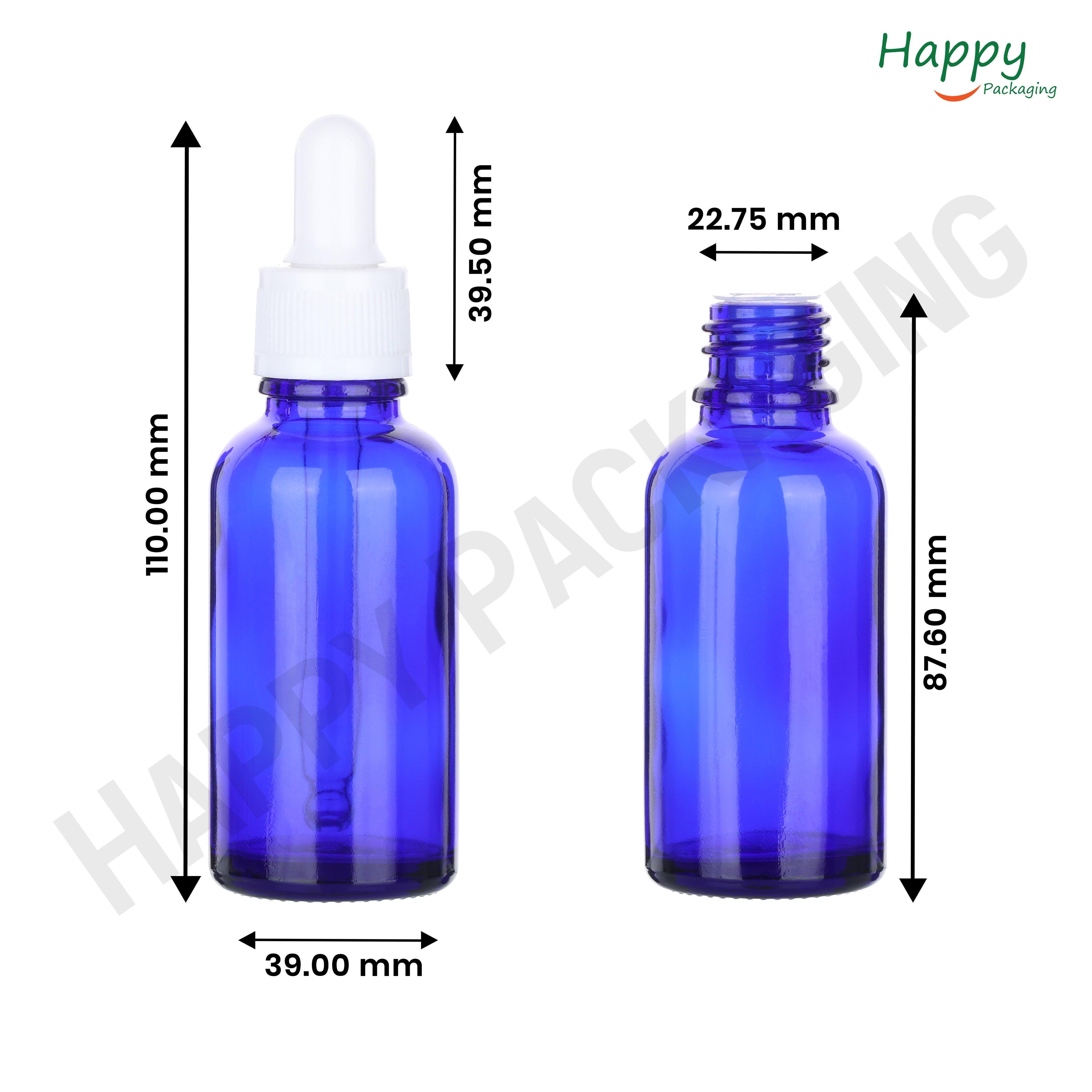 Blue Round Glass Dropper Bottle with Black Silicone Teat