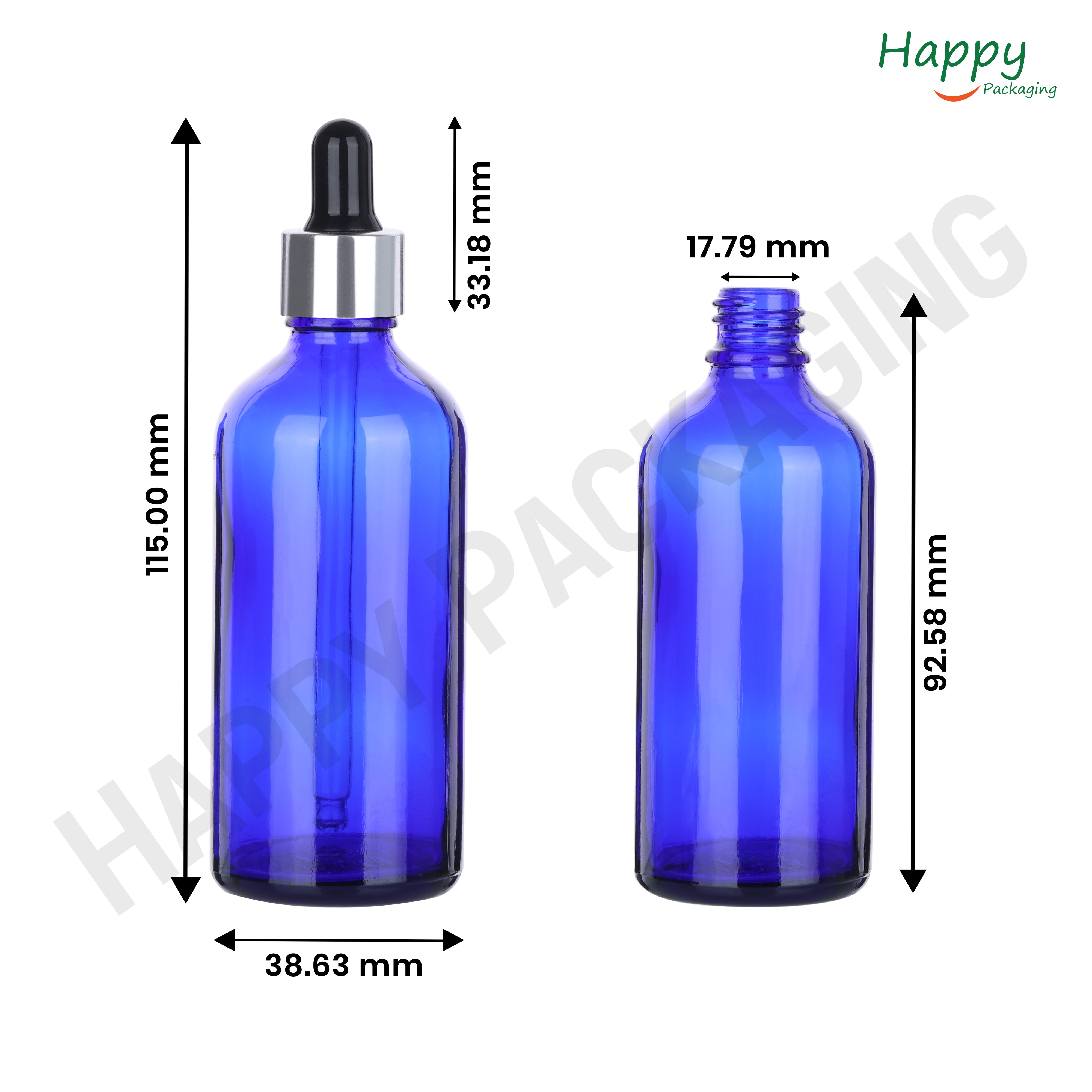 Blue round Glass Dropper Bottle with Smooth Silicon Sleeve