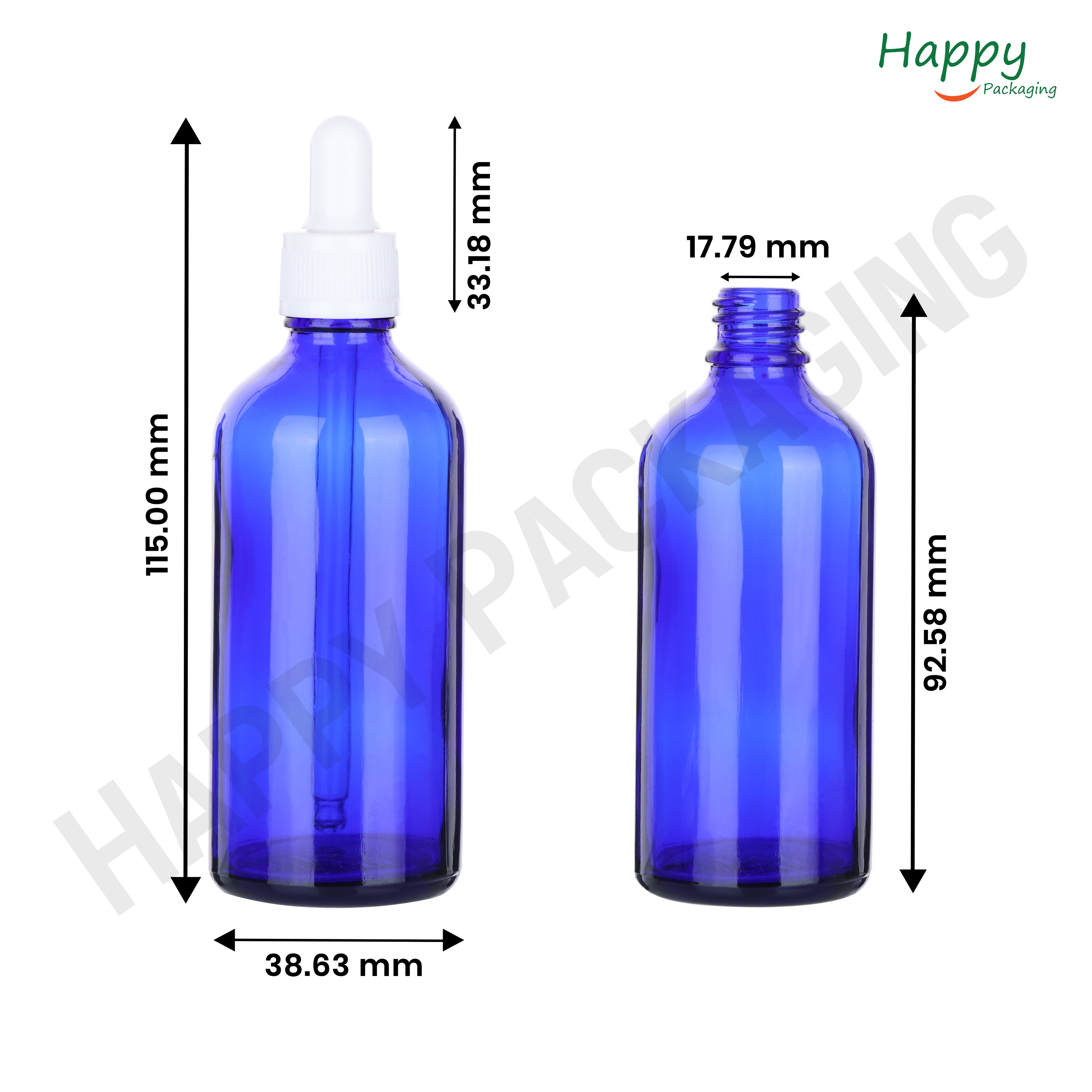 Blue Round Glass Dropper Bottle with Black Silicone Teat