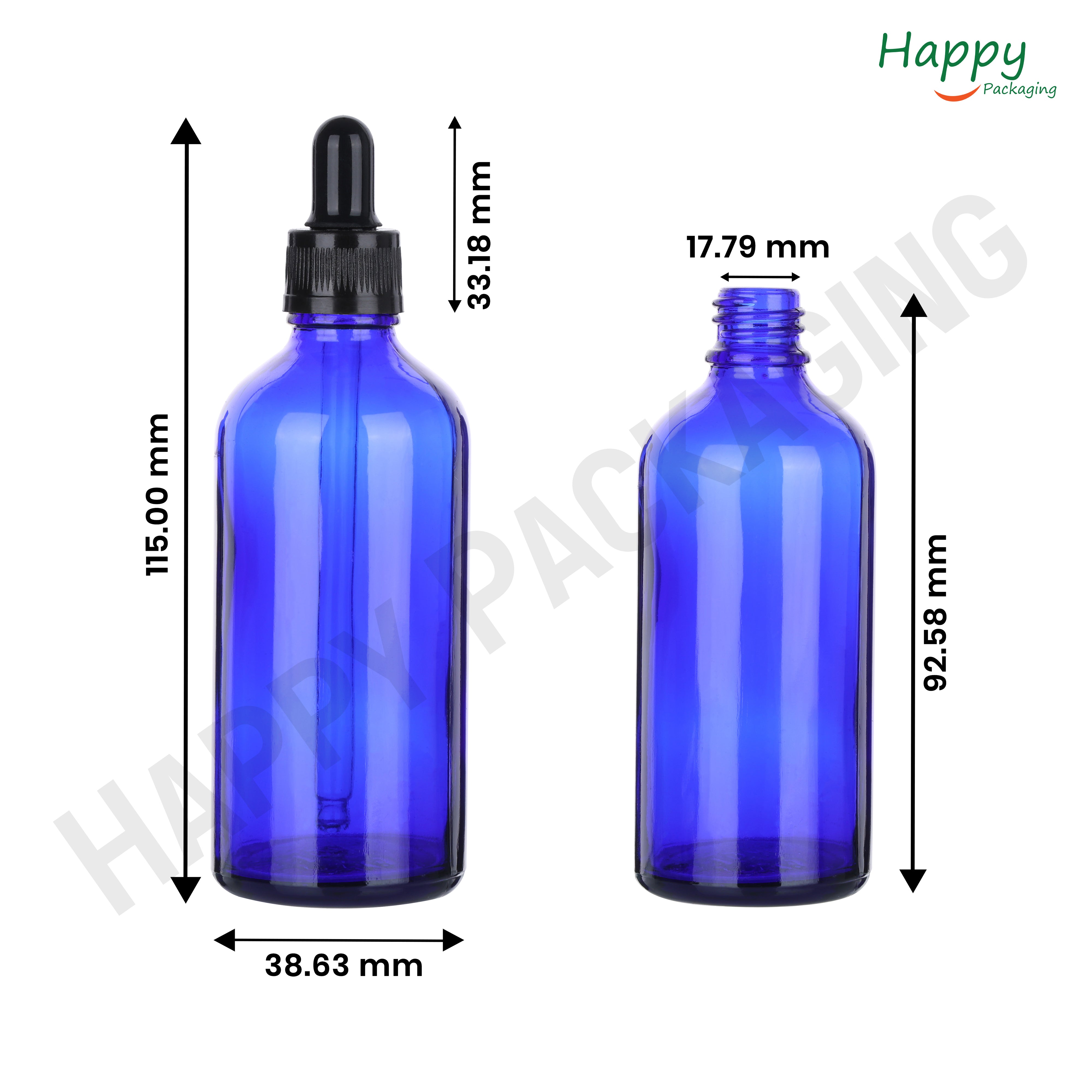 Blue Round Glass Dropper Bottle with Black Silicone Teat