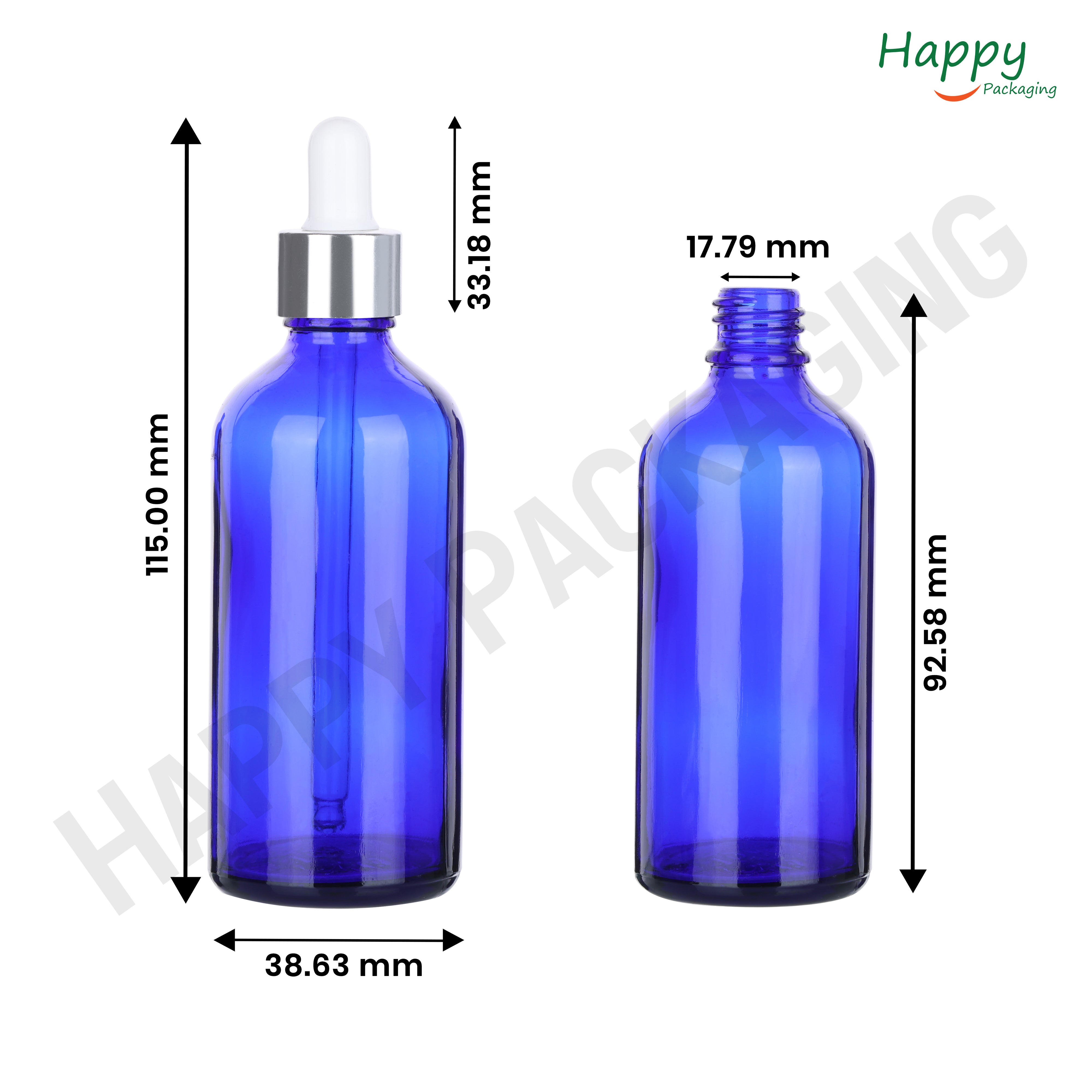 Blue Round Glass Dropper Bottle with White Silicone Teat