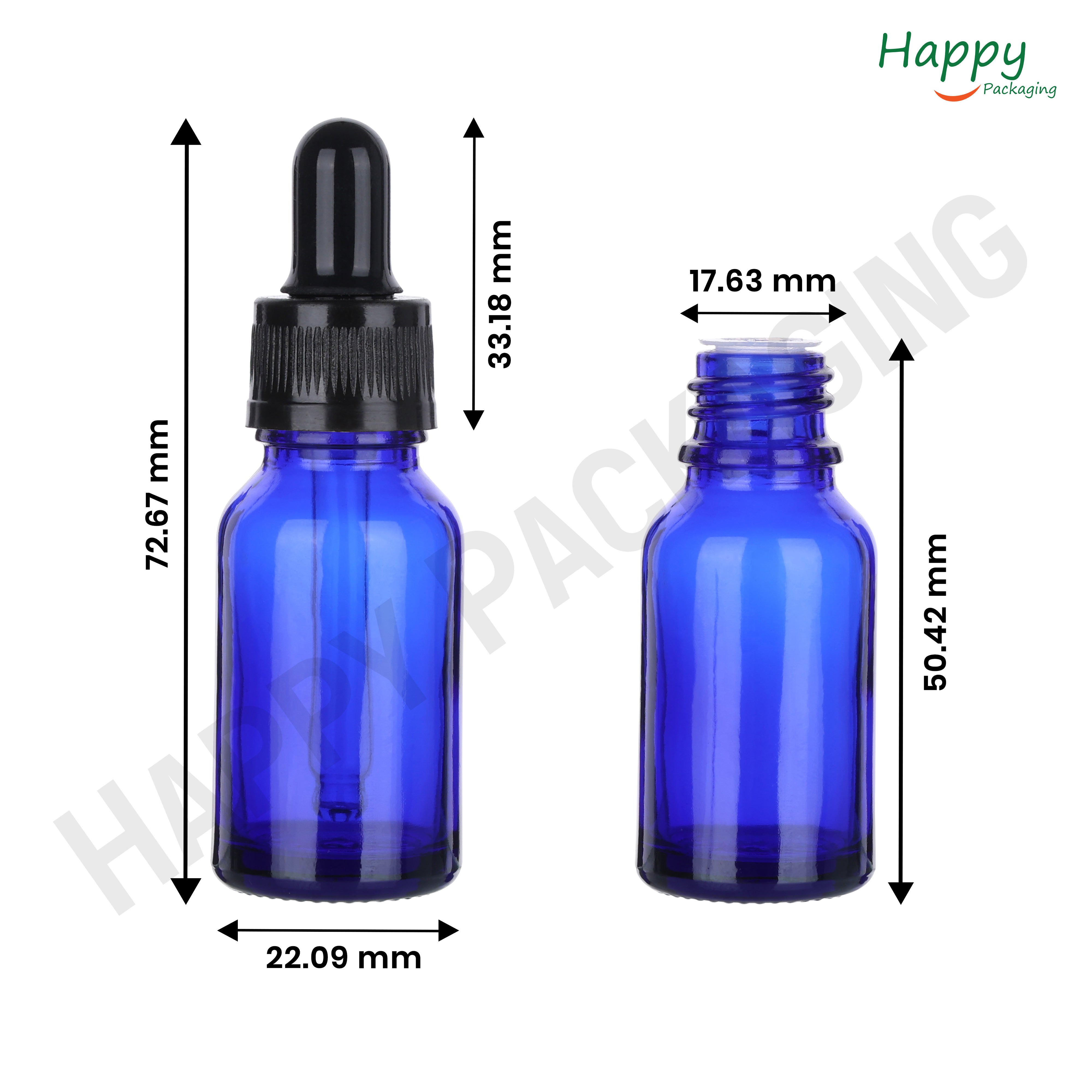Blue Round Glass Dropper Bottle with Black Silicone Teat