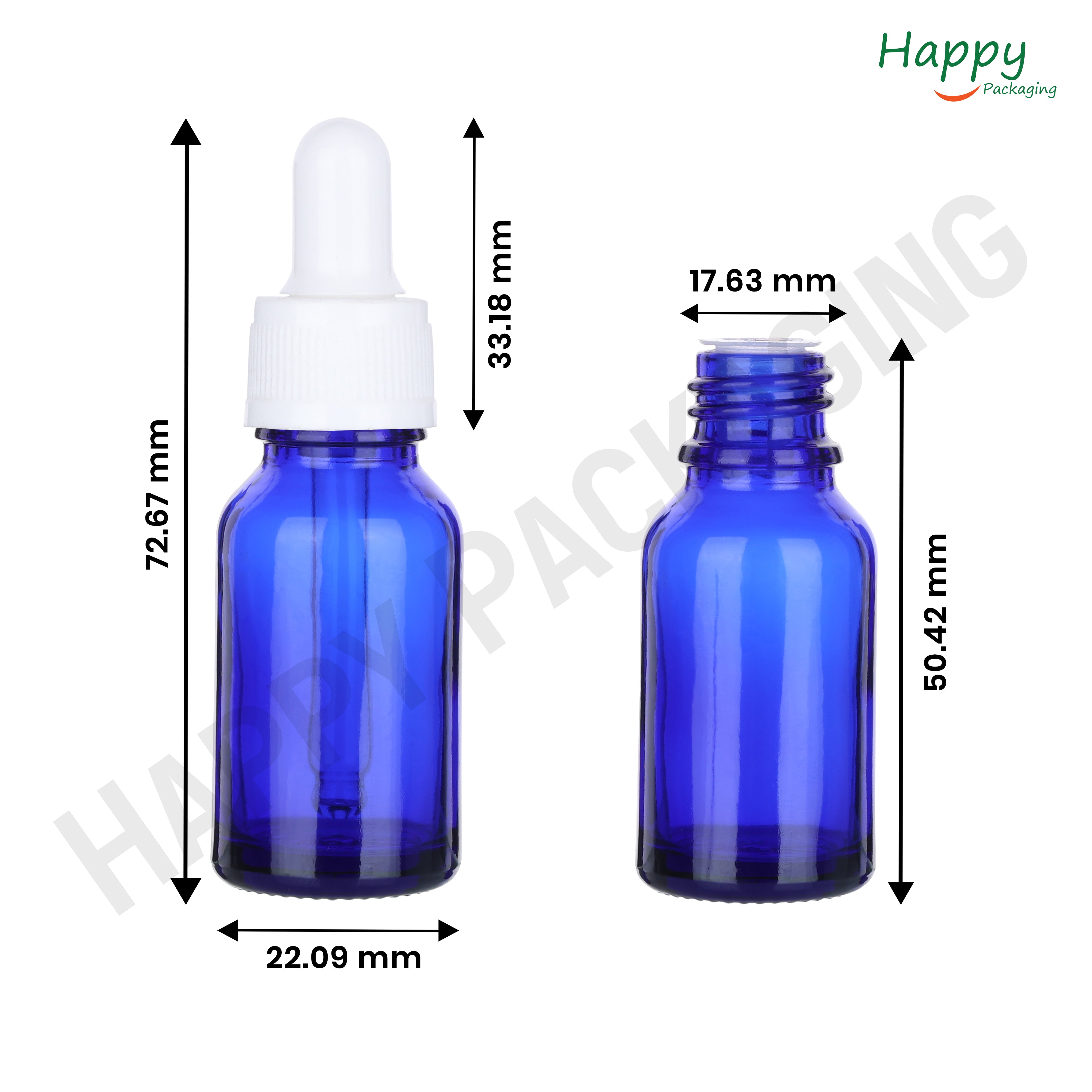 Blue Round Glass Dropper Bottle with Black Silicone Teat